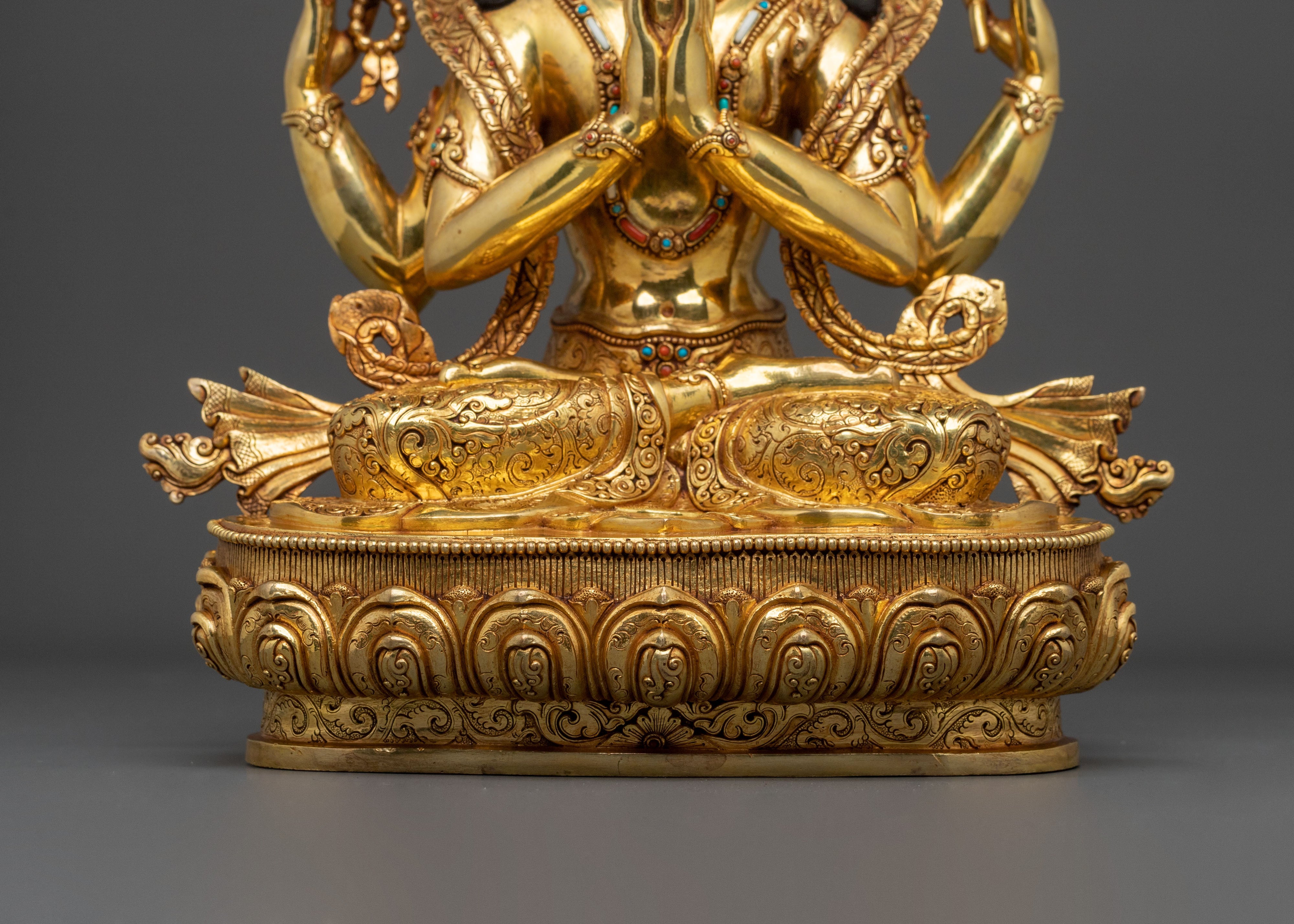 Four-Armed Chenrezig Copper Statue | Home Decor