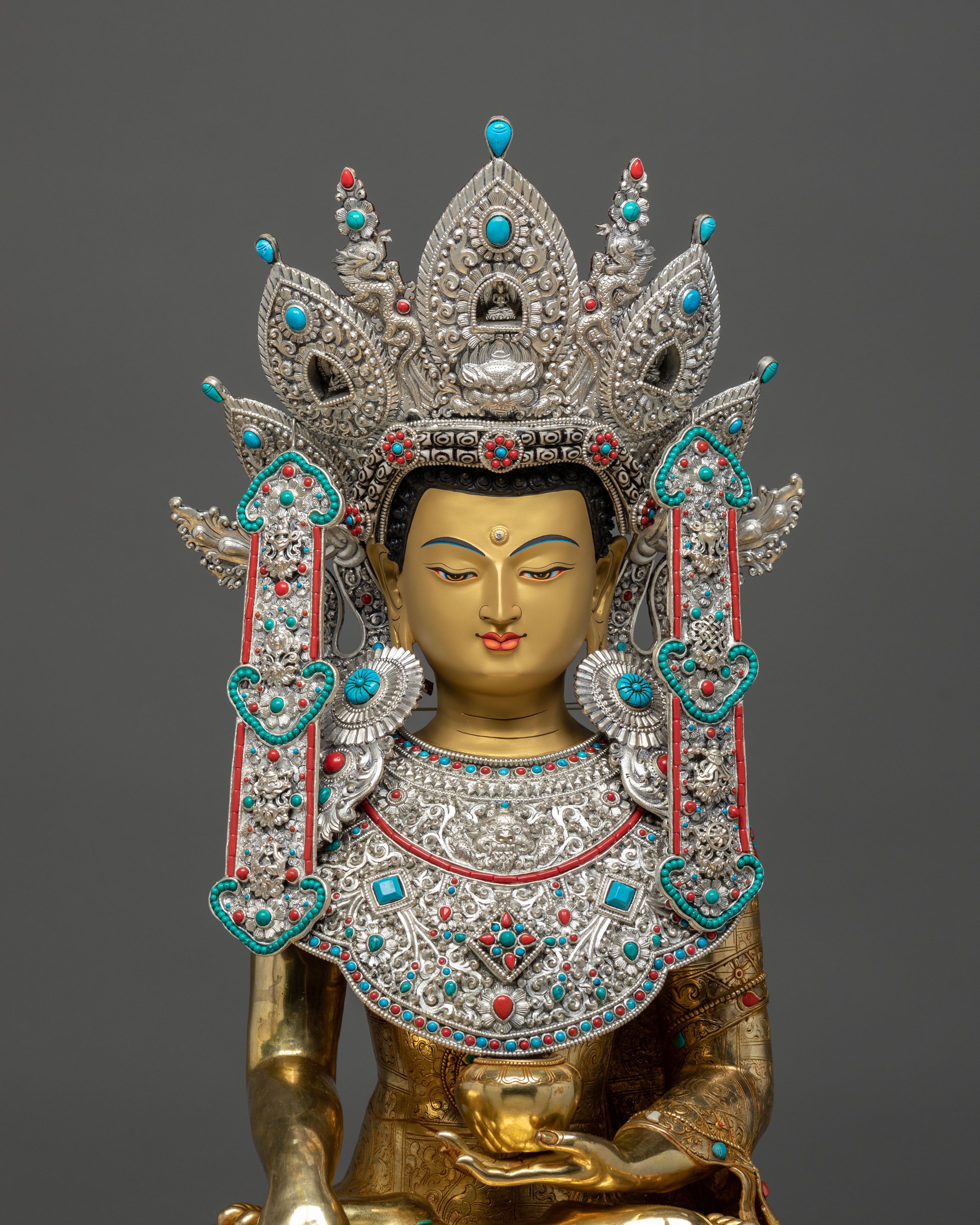 Tathagata Crown Shakyamuni Buddha on Throne Statue