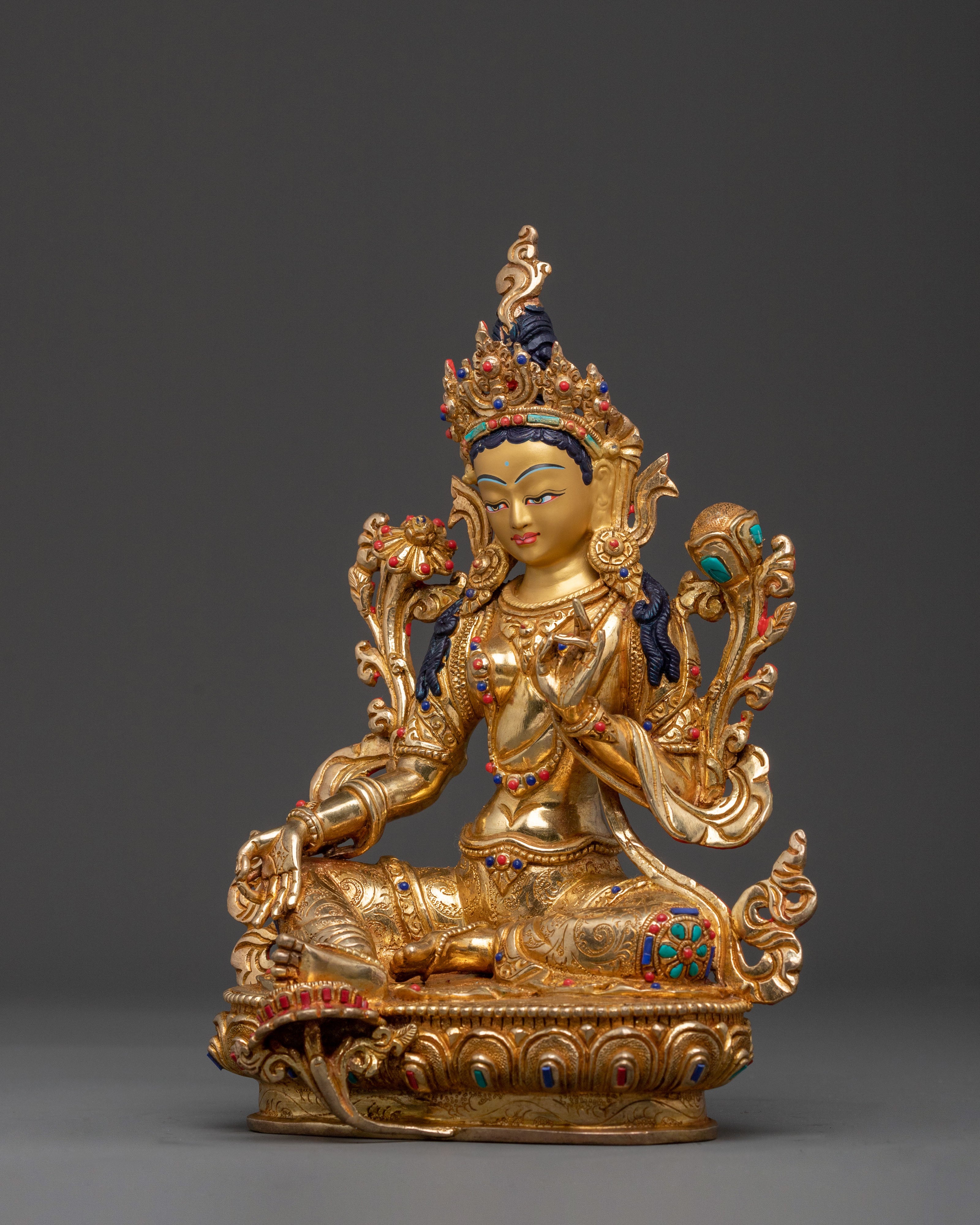 Green Tara: 24K Gold Gilded Healing Statue