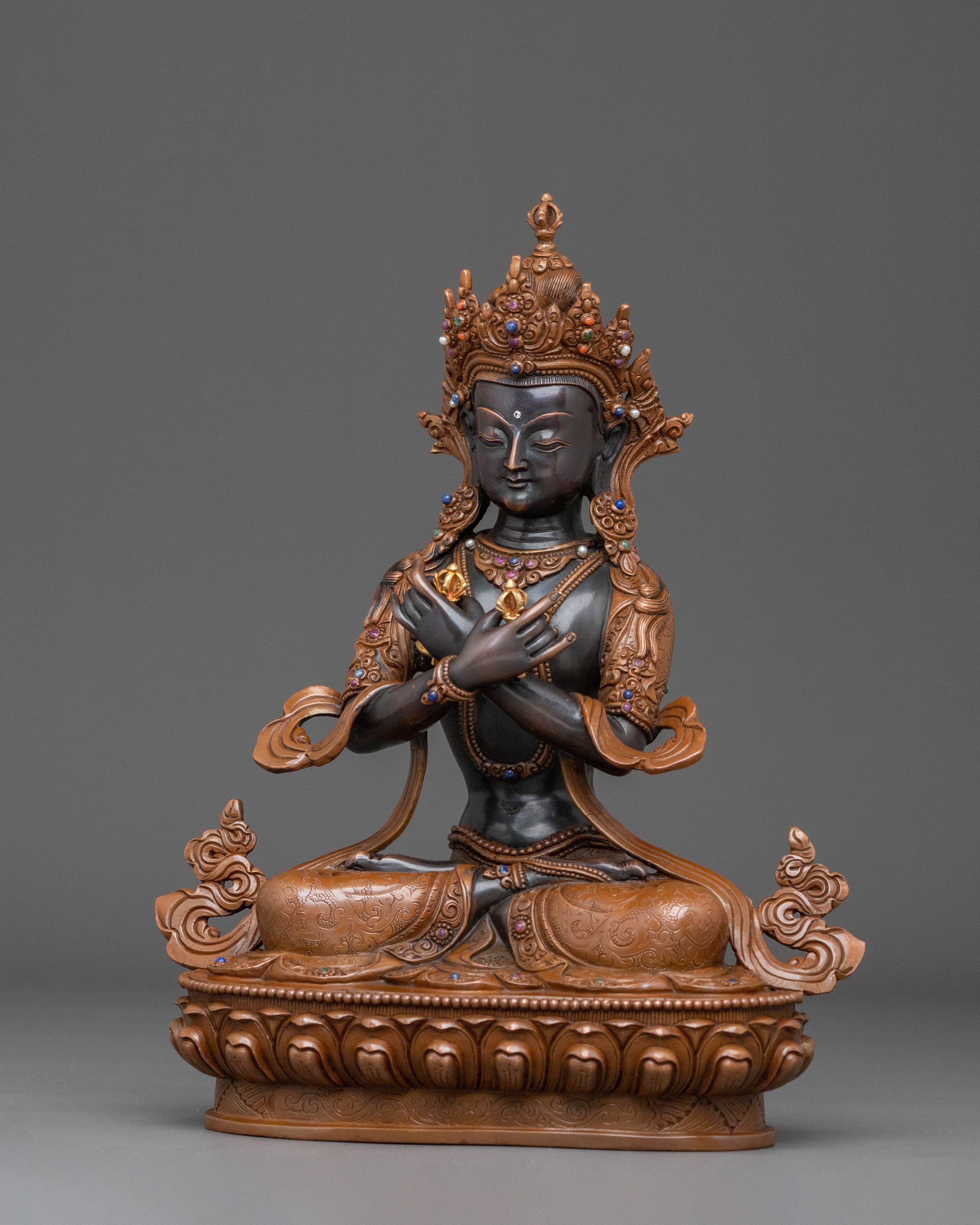 Vajradhara Statue | Oxidized Copper & Gemstone Art