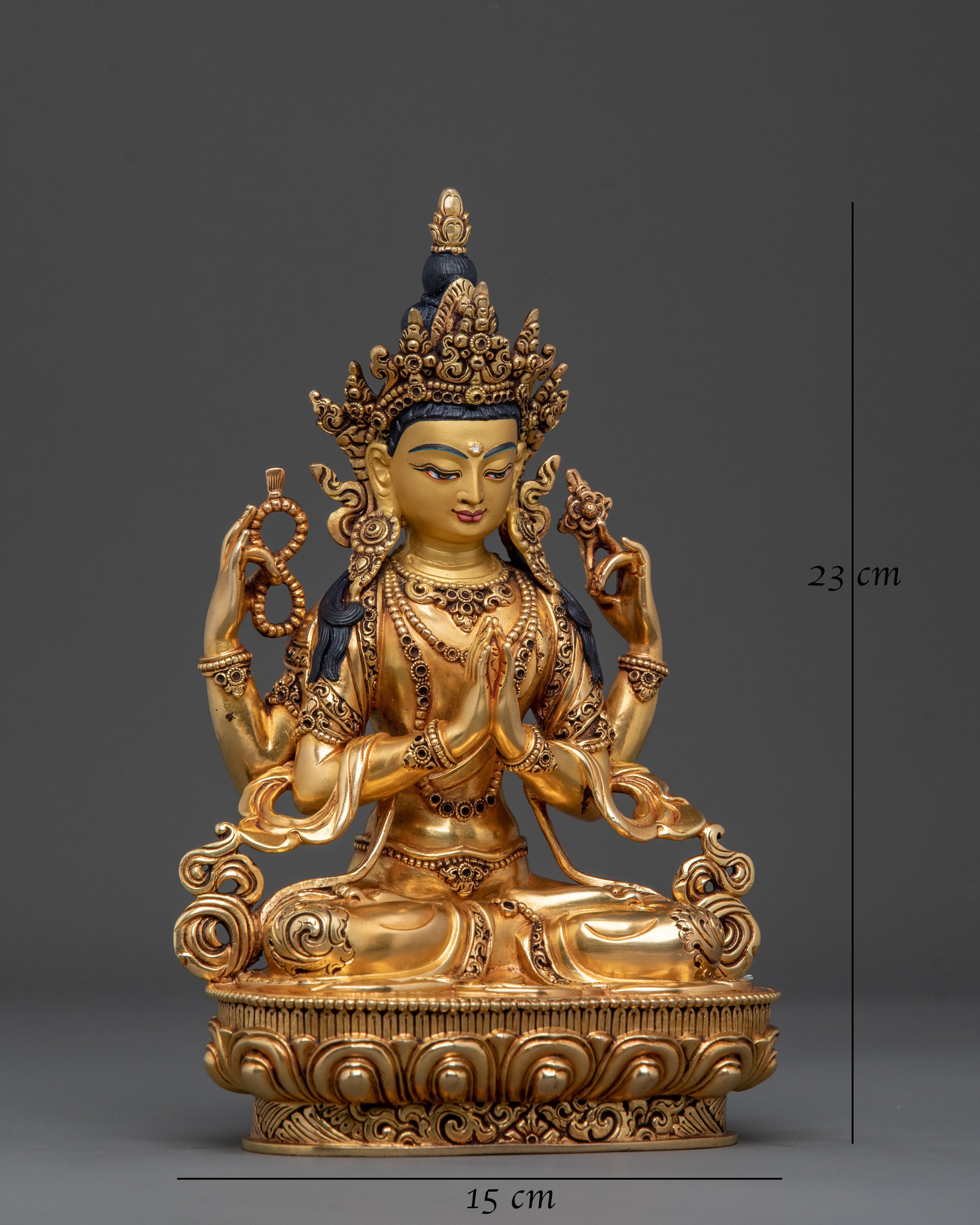 Chenrezig, Hand-Gilded Copper Statue