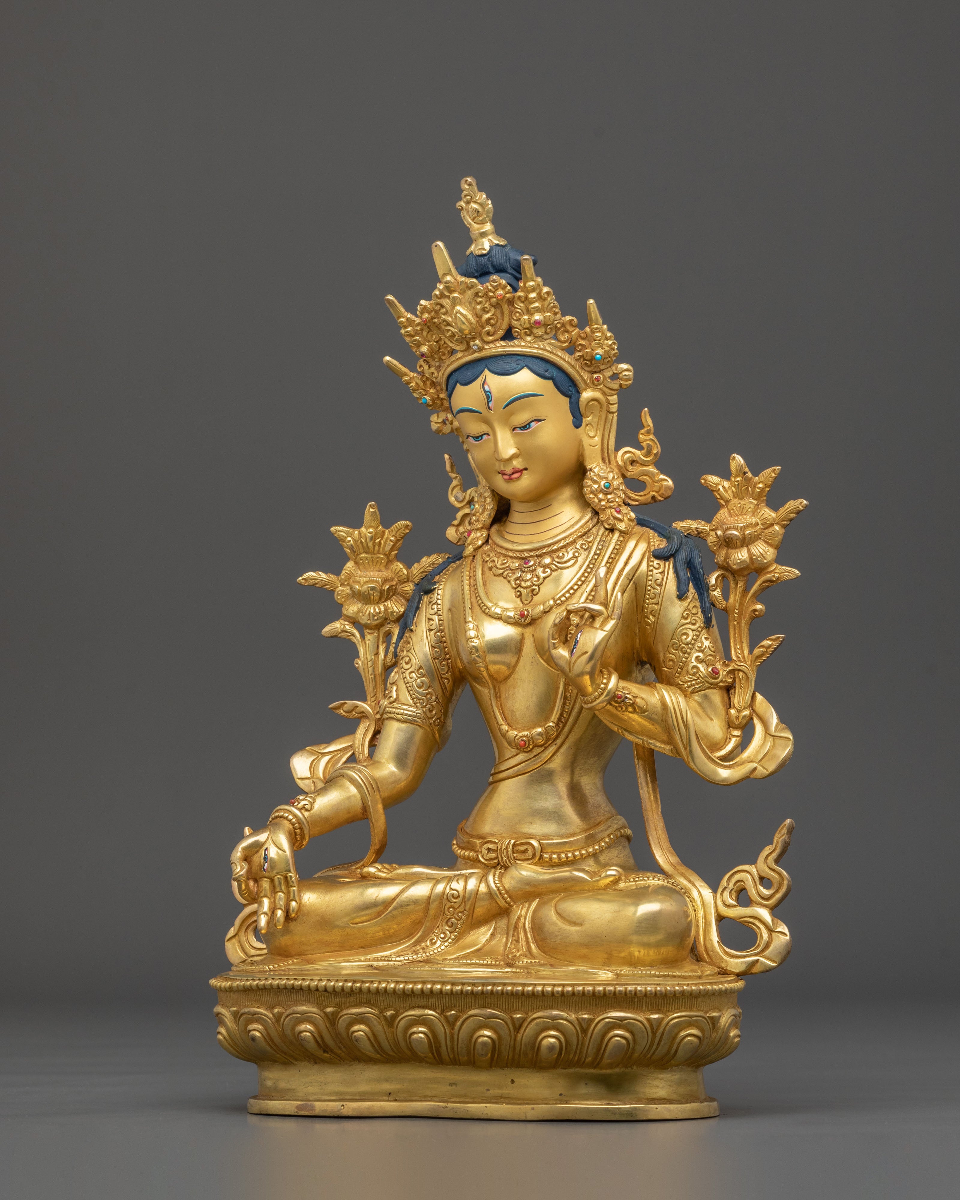 White Tara Fire Gold Gilded Statue | Serene Divine Feminine