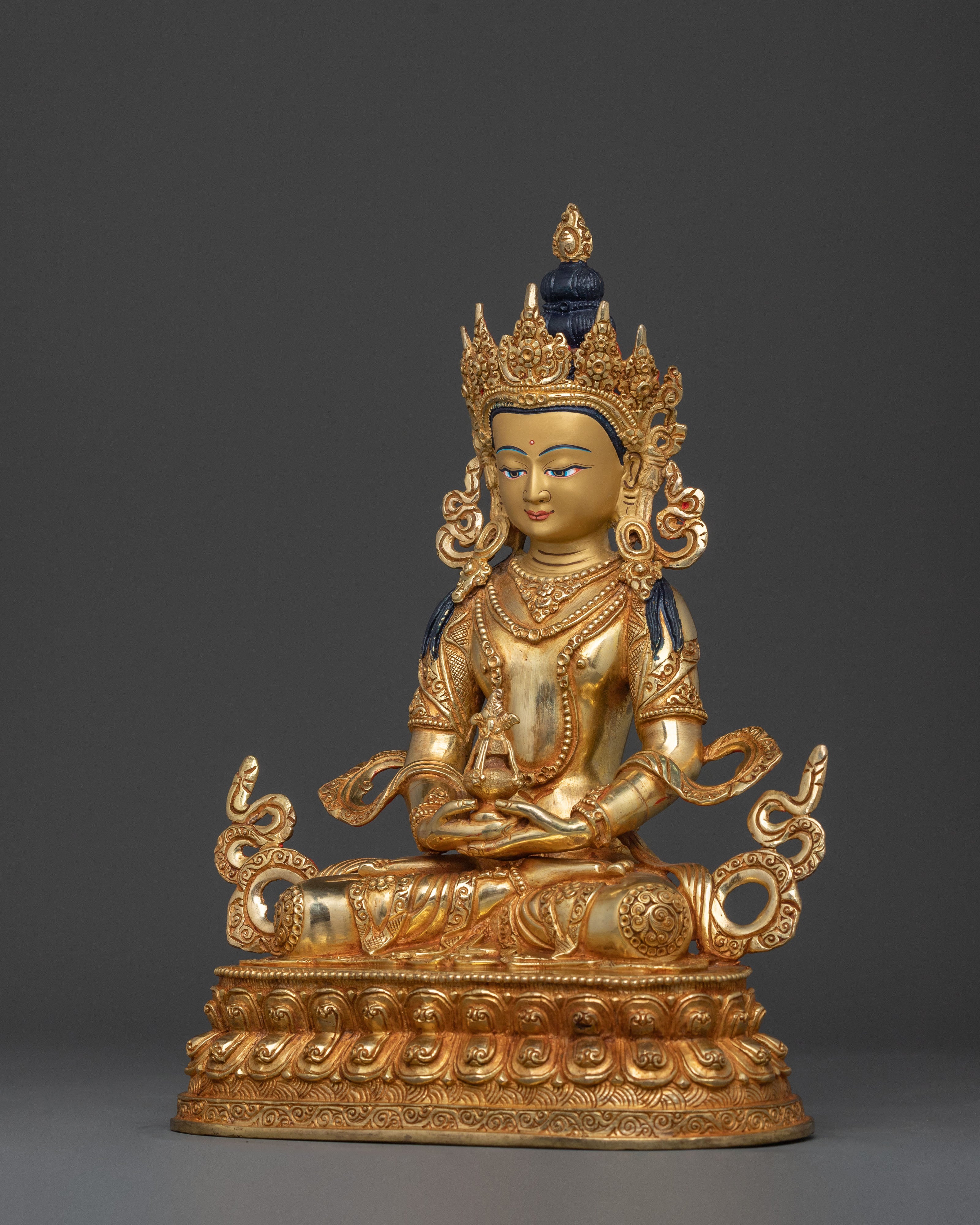 Handcrafted Amitayus Statue | 24K Gold Gilded Deity