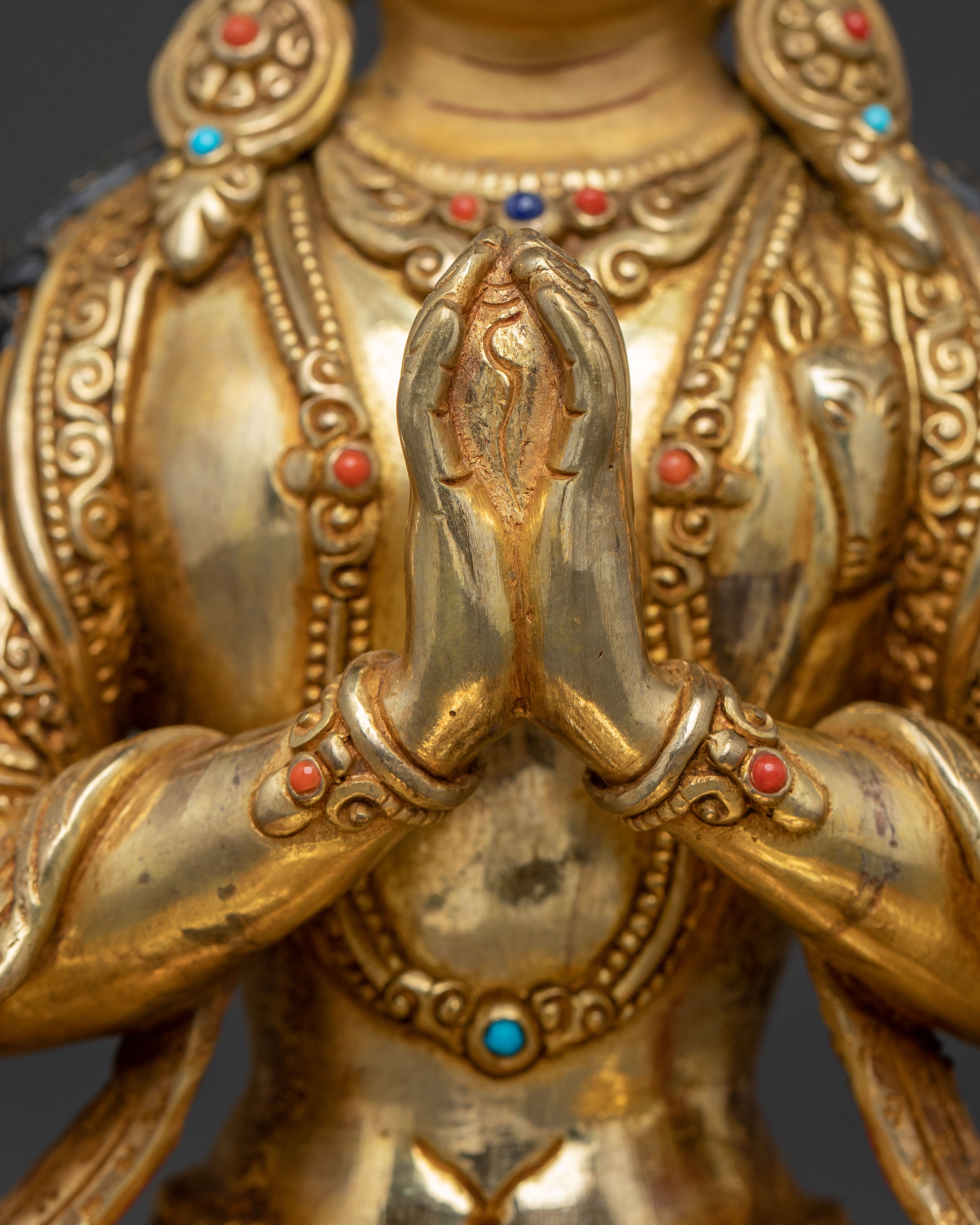 24k Gold Gilded and Copper Chenrezig Statue – Divine Compassion