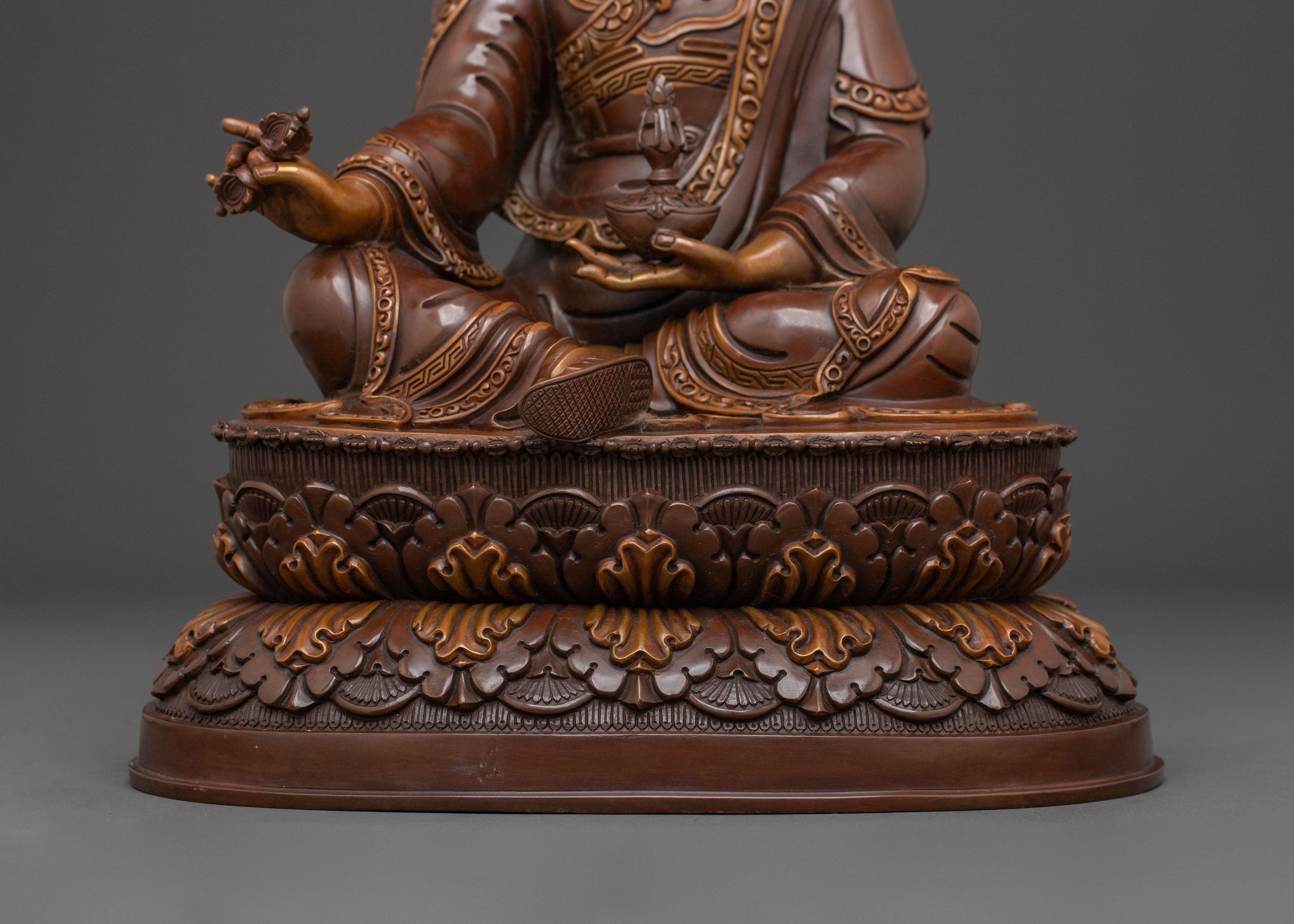 Guru Rinpoche Oxidized Copper Figurine: Buddhist Altar Decor