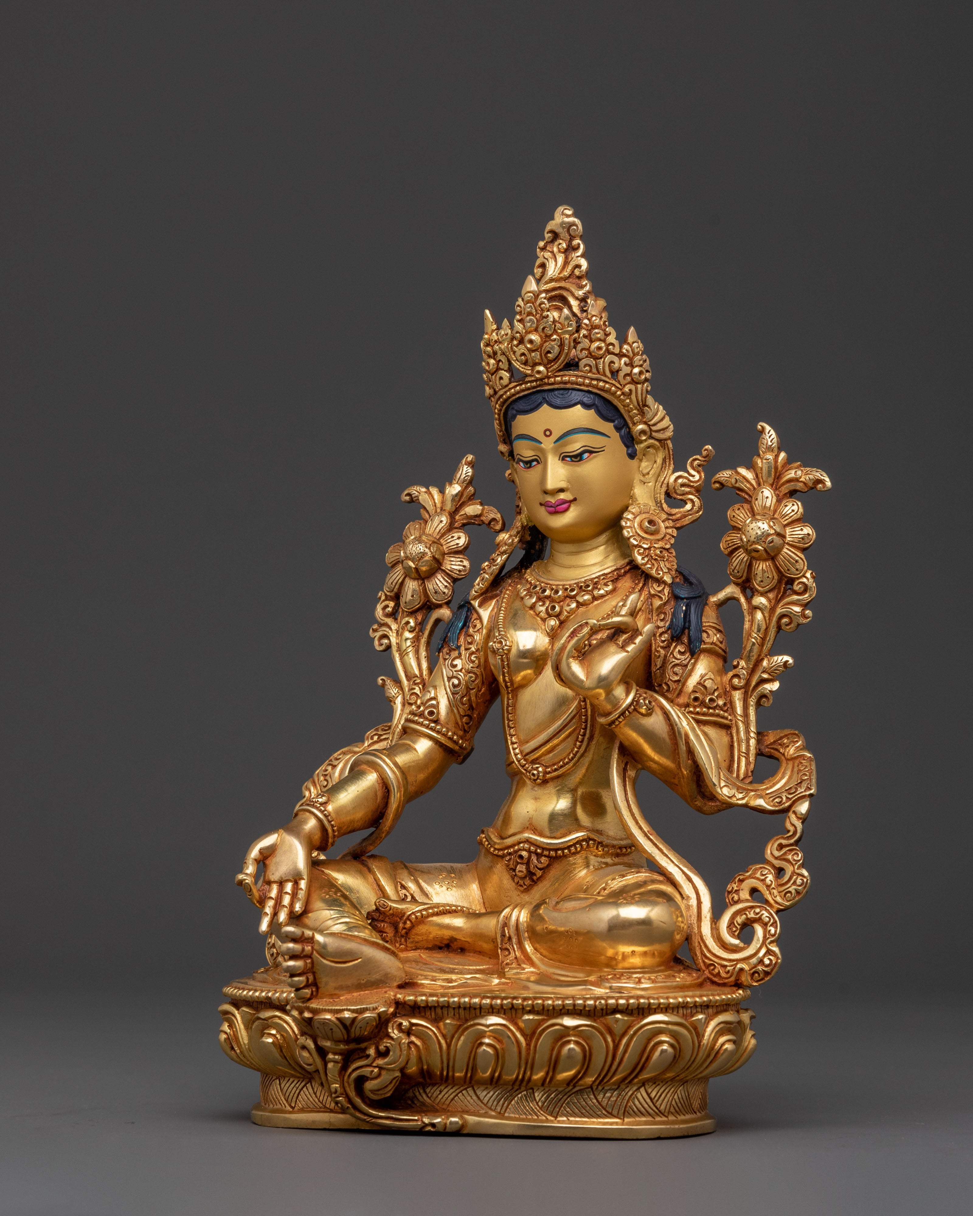 Handcrafted Green Tara Golden Statue of Protection