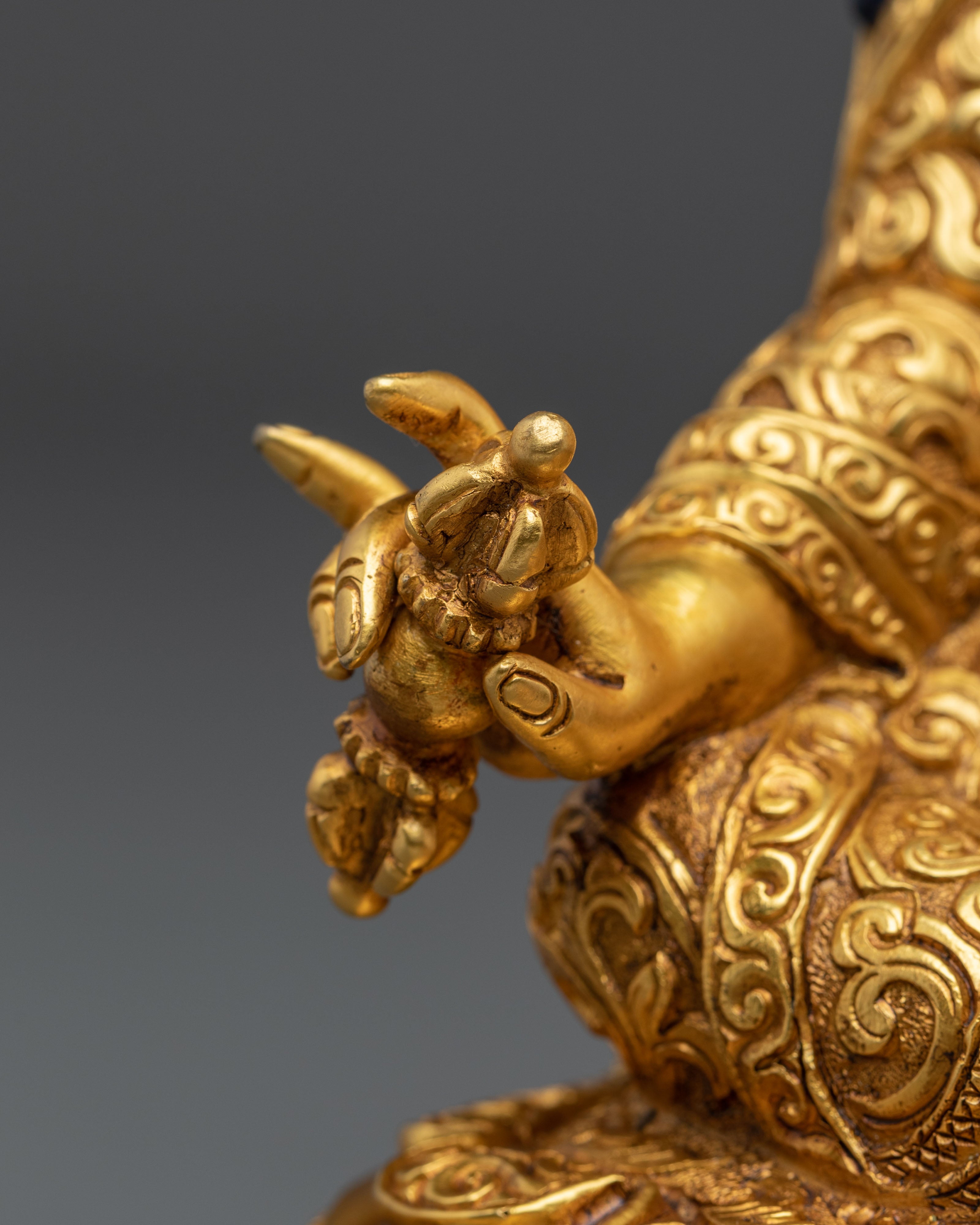 Handmade Guru Rinpoche Spiritual Sculpture with 24K Gold Gliding