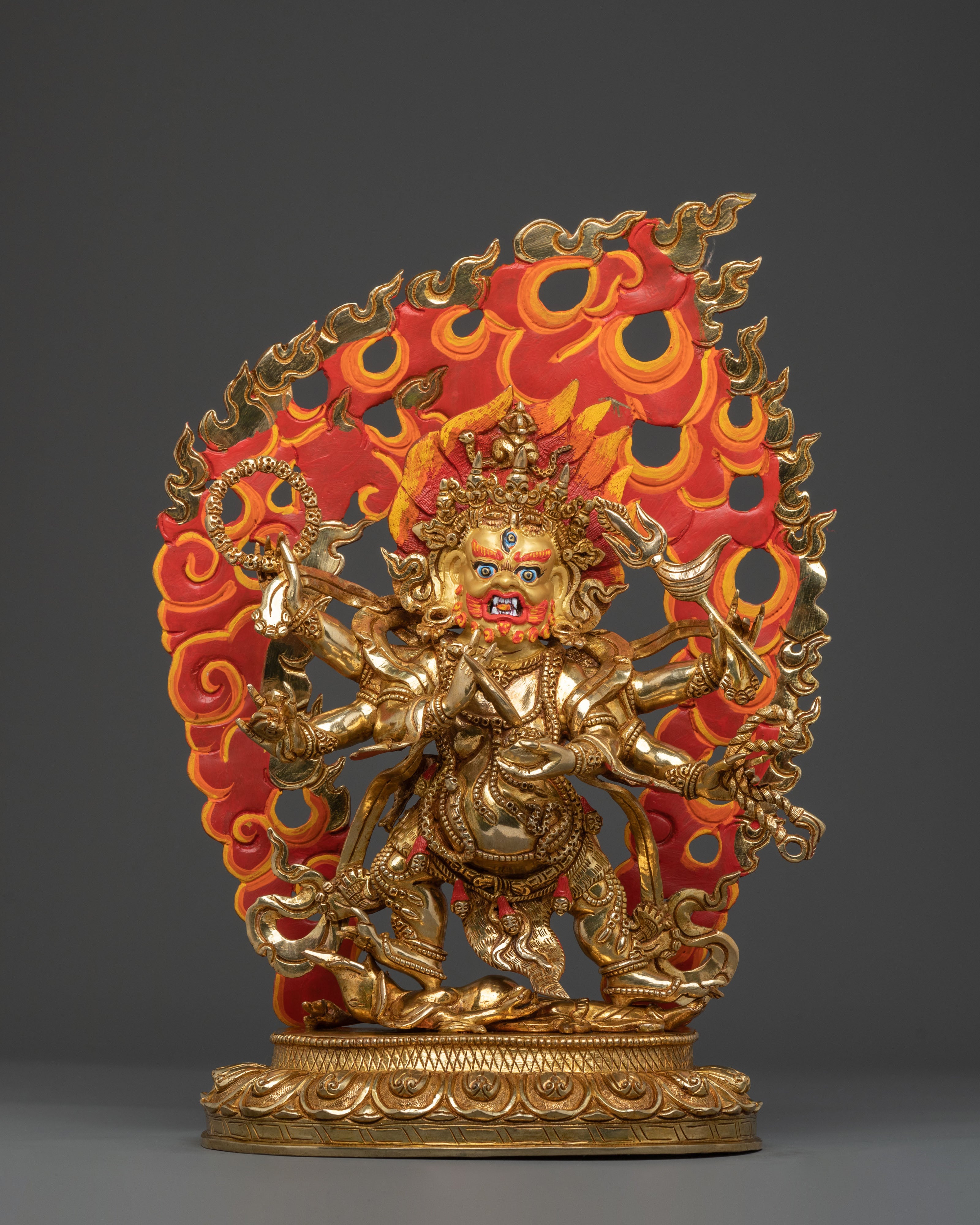 Six-Armed Mahakala 24K Gold Gilded Statue