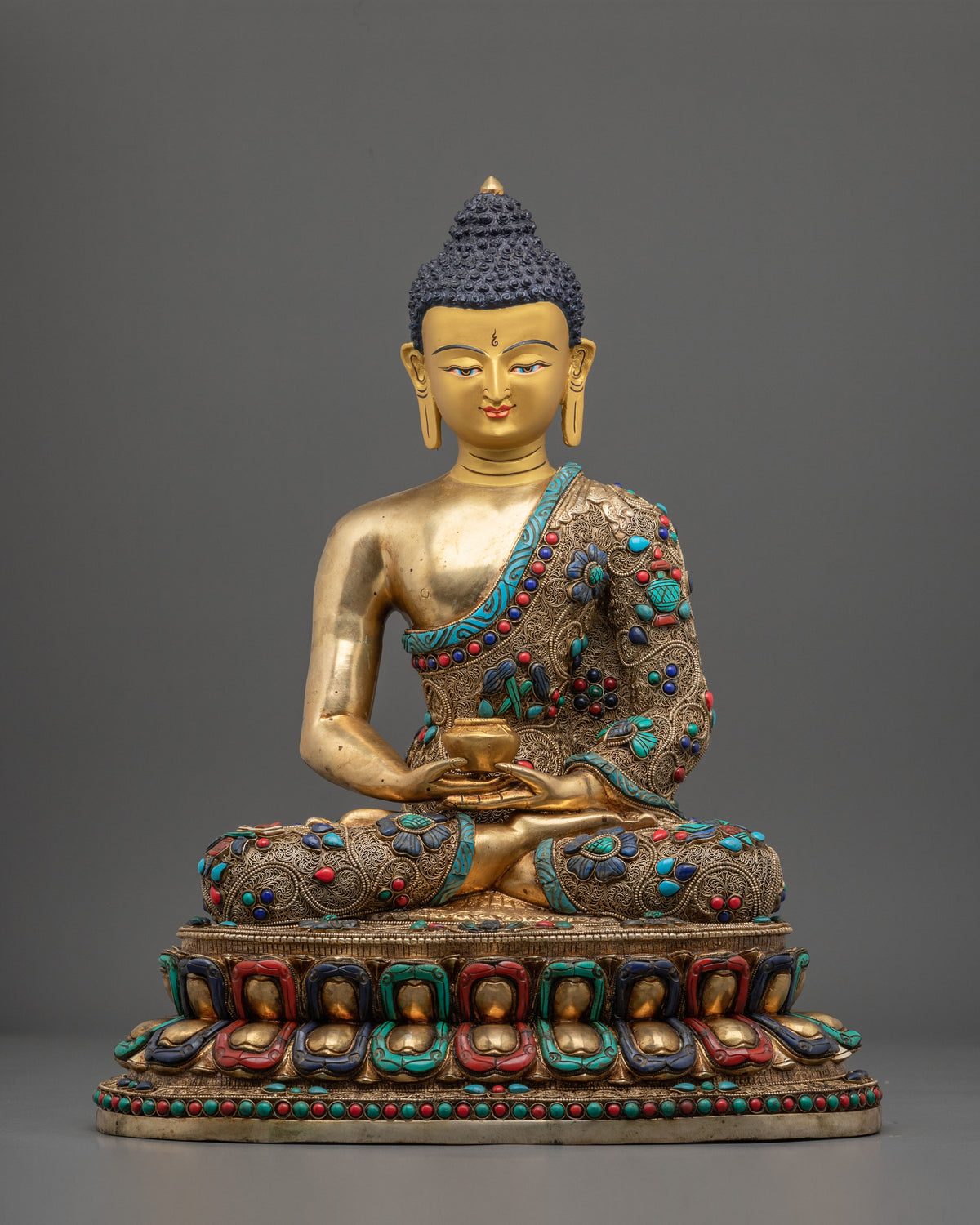 Tibetan Handcrafted Three Buddhas Statue Set with 24K Fire Gold Gliding