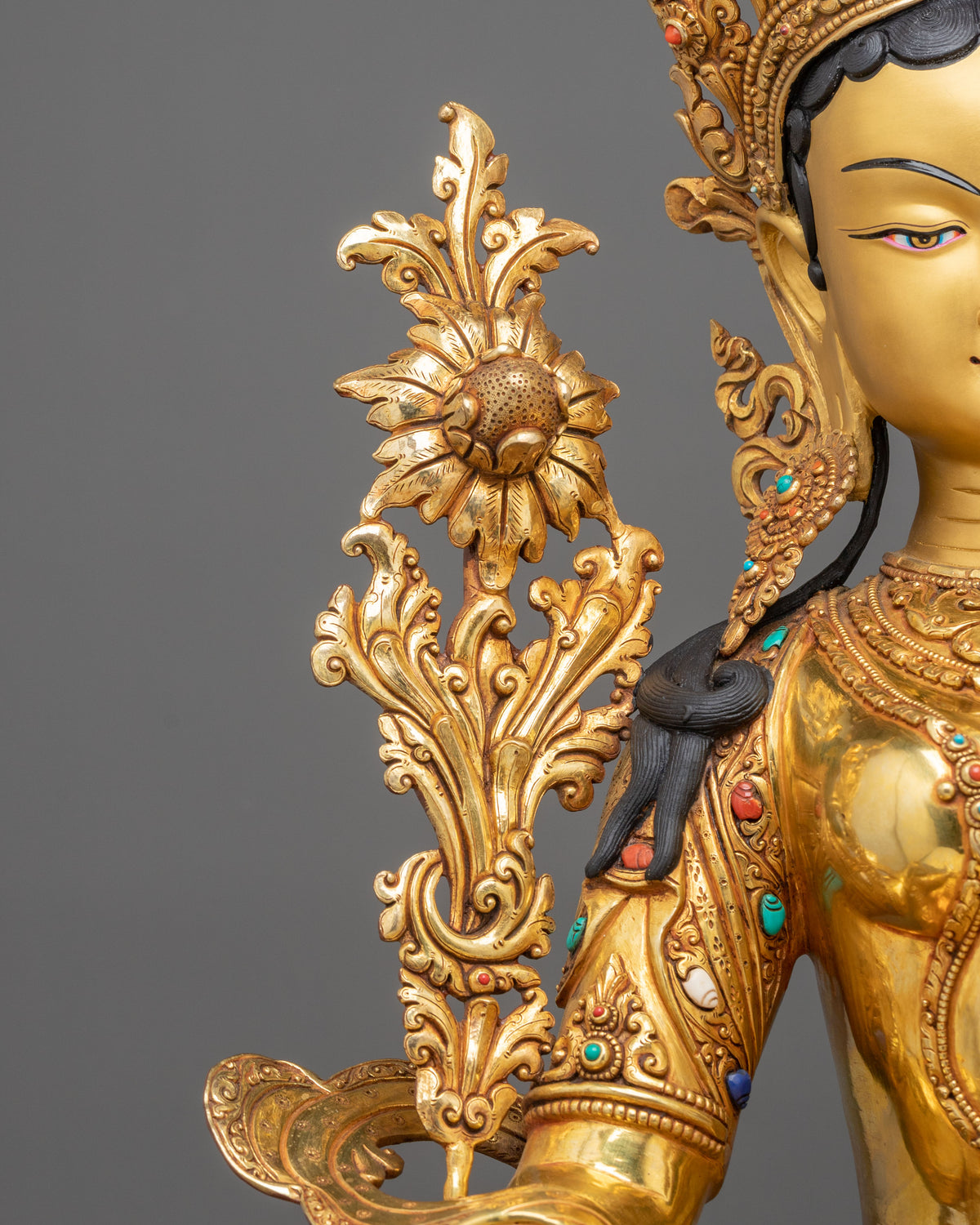 Green Tara 24K Gold-Coated Sculpture | Buddhist Guardian