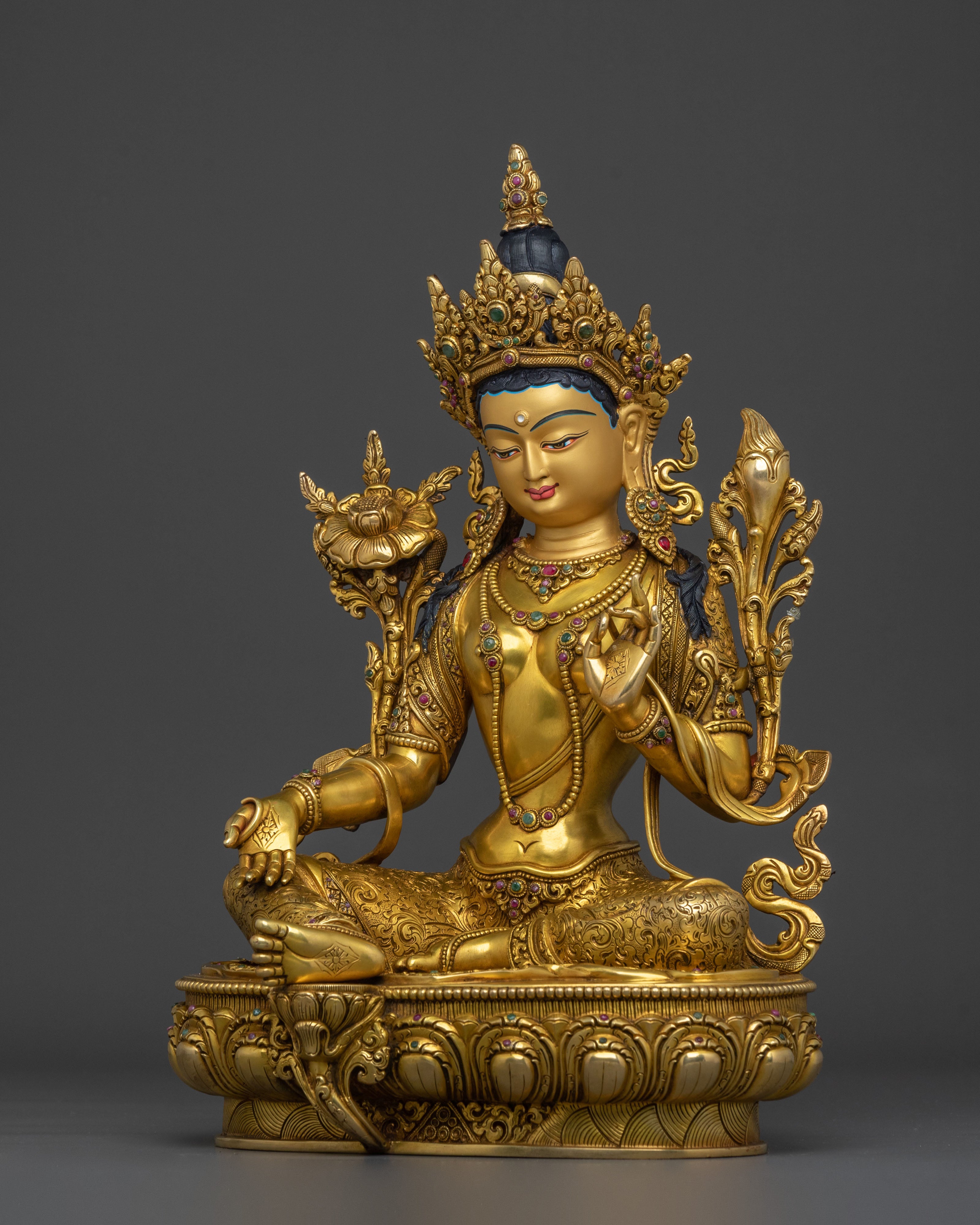 Green Tara 24K Gold Gilded Statue | Mother of all Buddhas