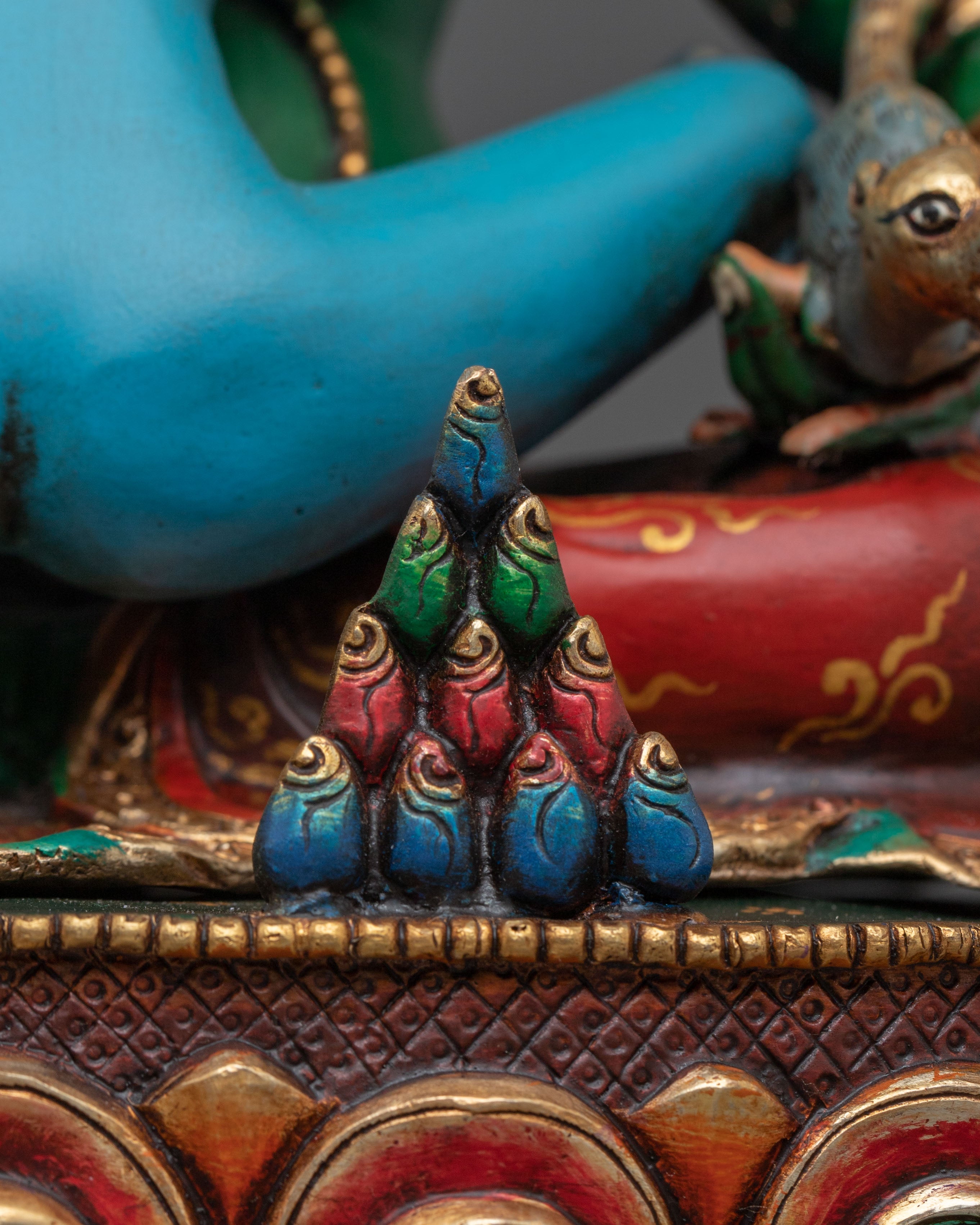 Green Dzambhala Statue | Copper Figurine of Wealth Deity