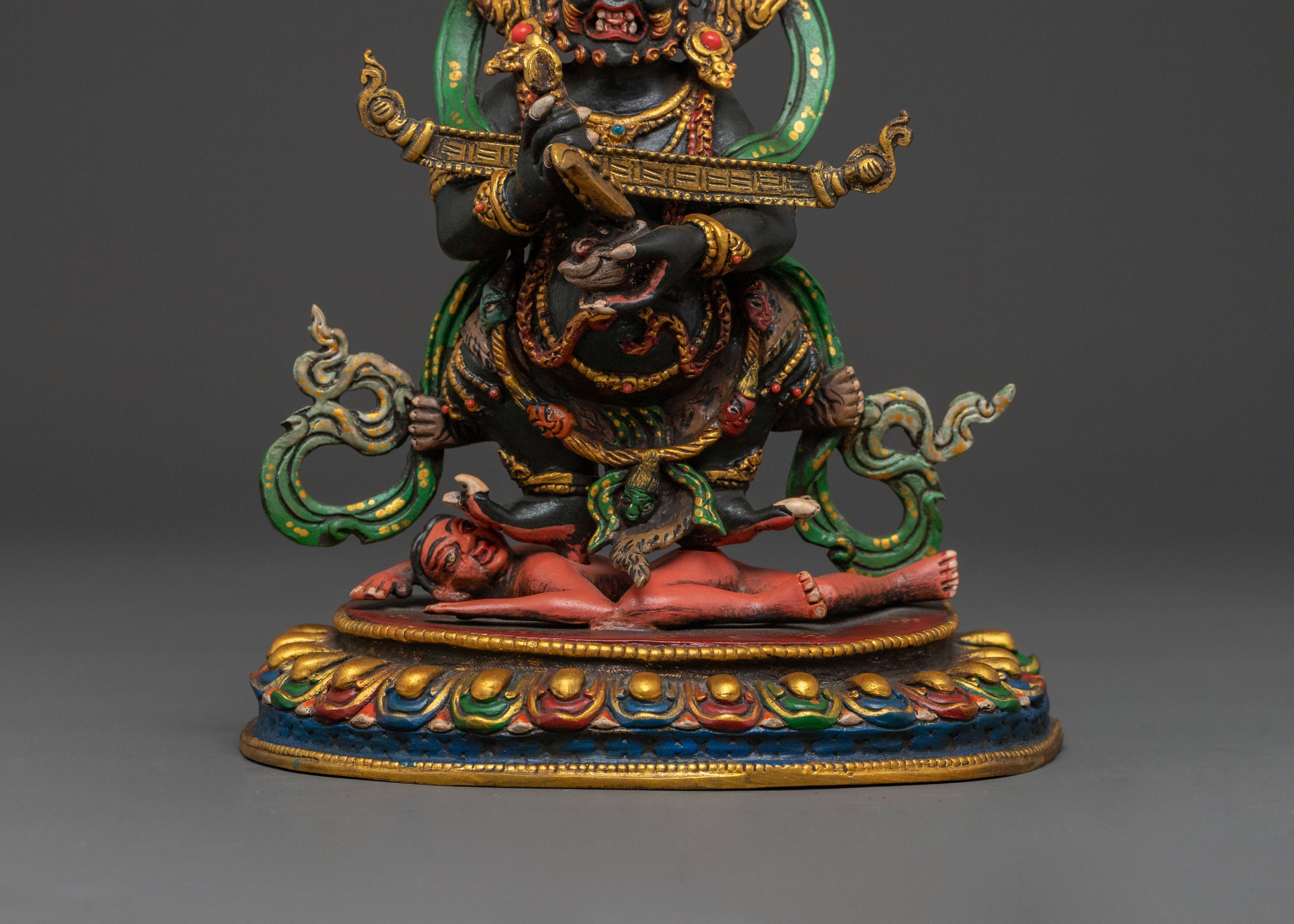 Sakya Mahakala Protection Statue – Hand-Gilded Copper Art