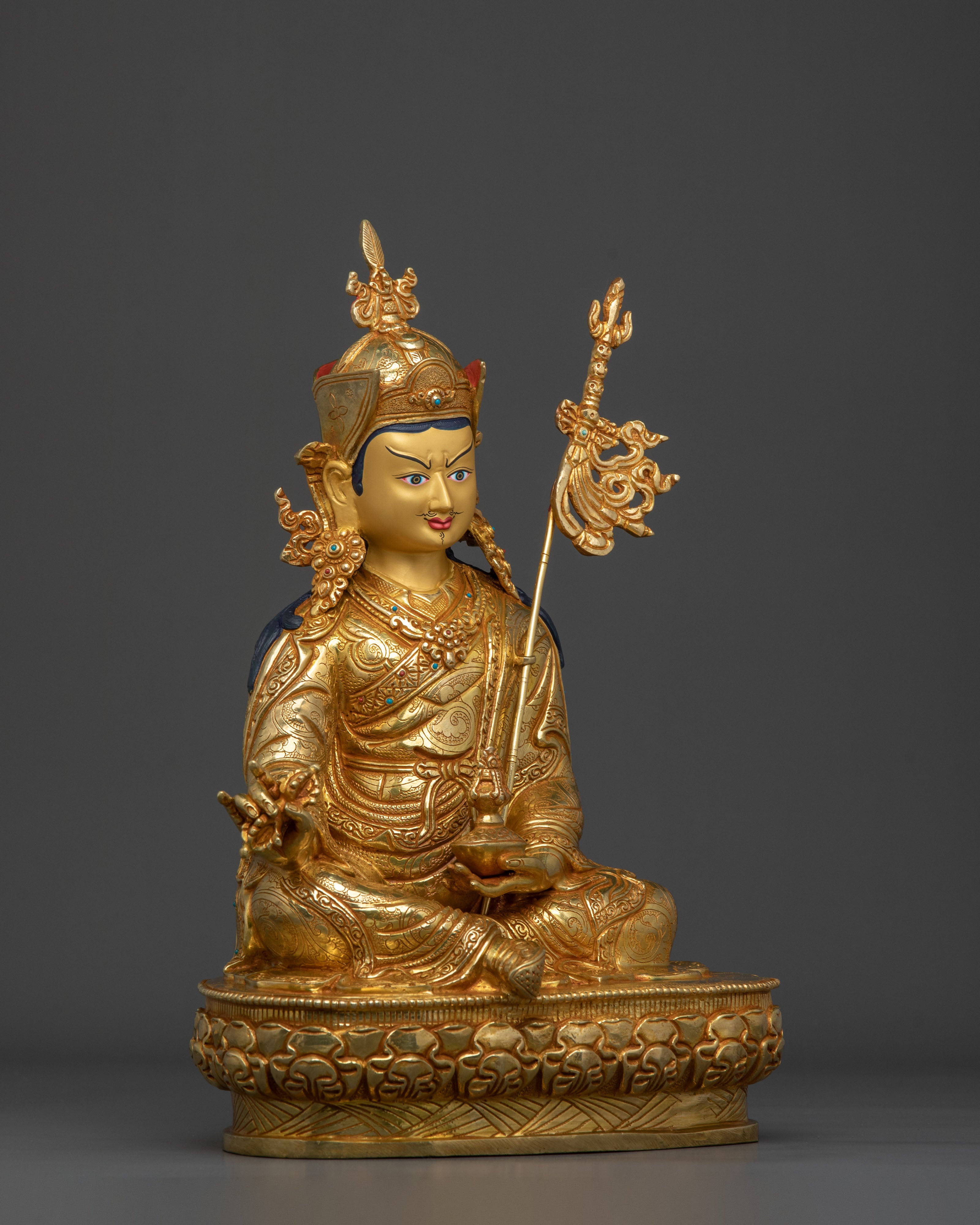 Buddhist Protector Guru Rinpoche Statue | 24K Gold Gilded Artwork