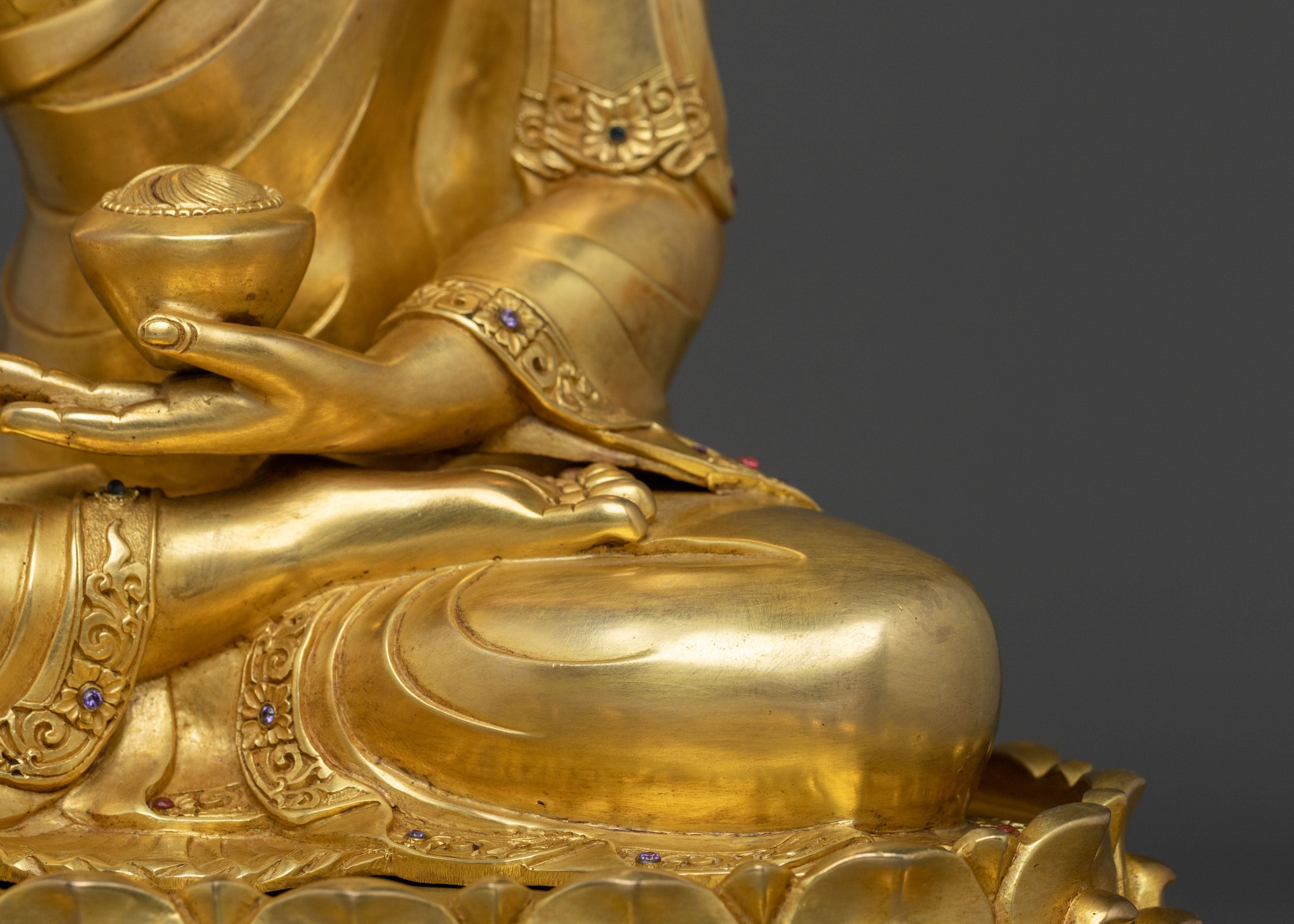 Crown Shakyamuni Buddha Statue: 24K Gold Glided Buddhist Statue