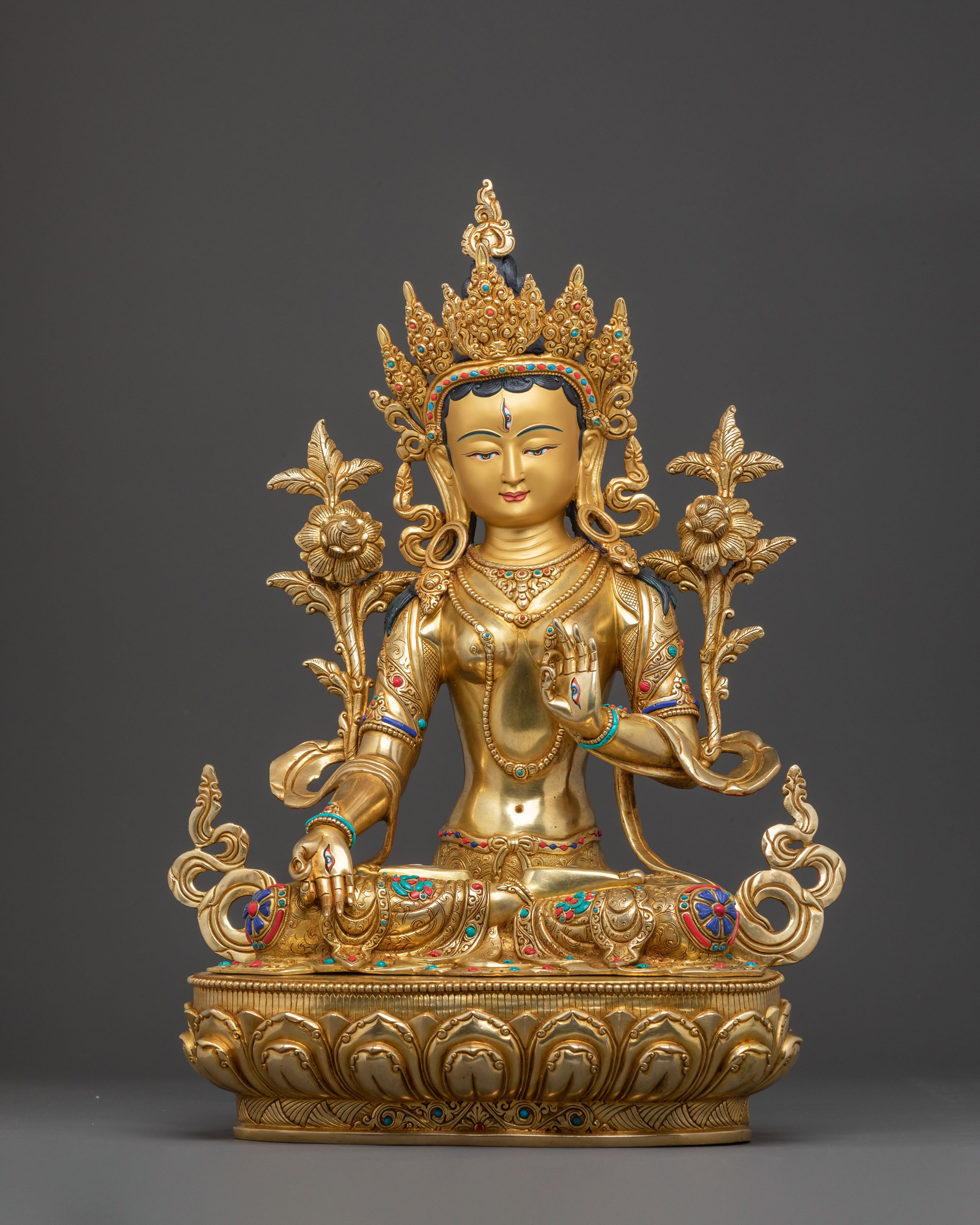 Three Life Long Deities Sacred Statue Set – Exquisite 24K Gold Gilded Copper