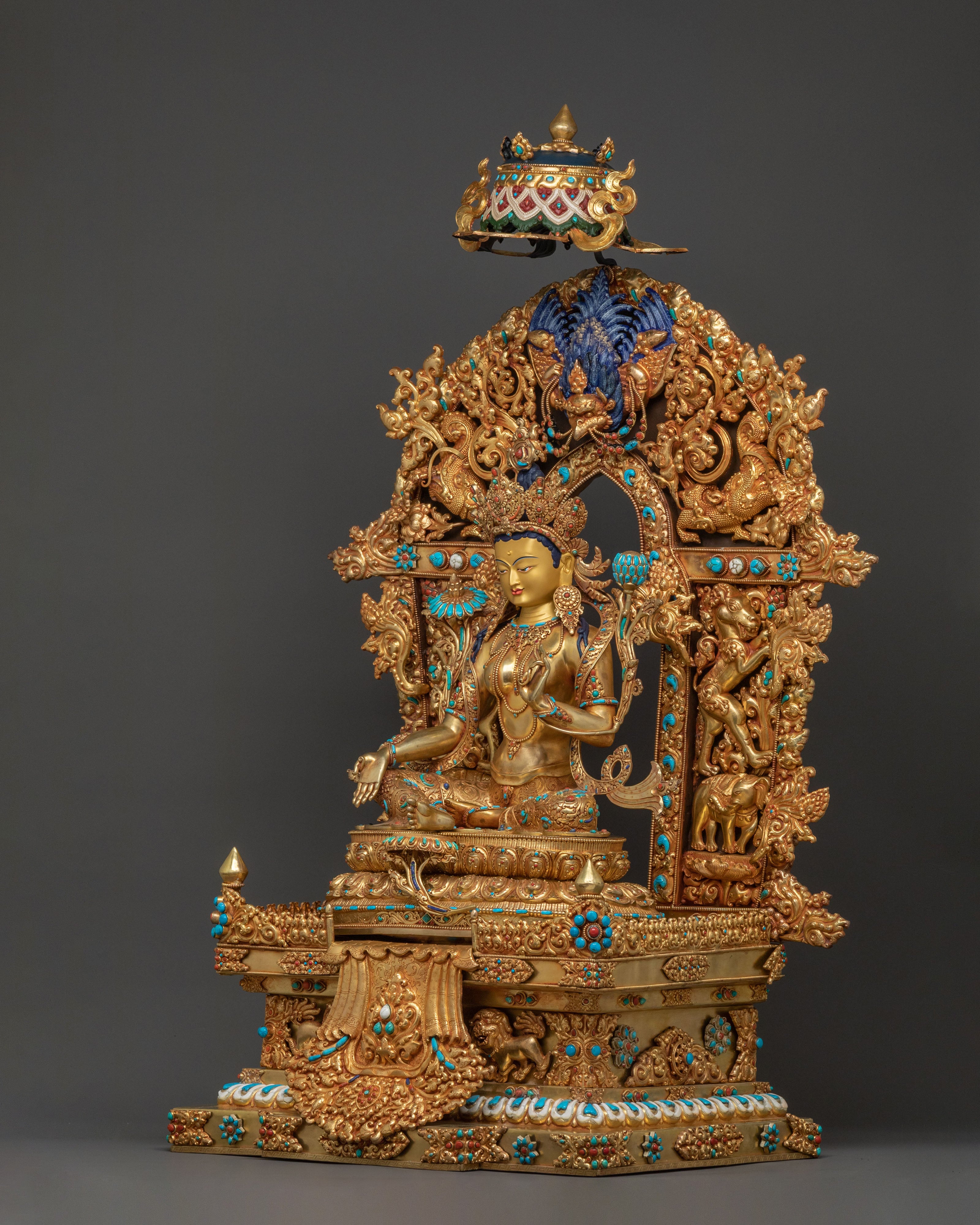 Sacred Green Tara Statue On Throne | Mother of All Buddhas