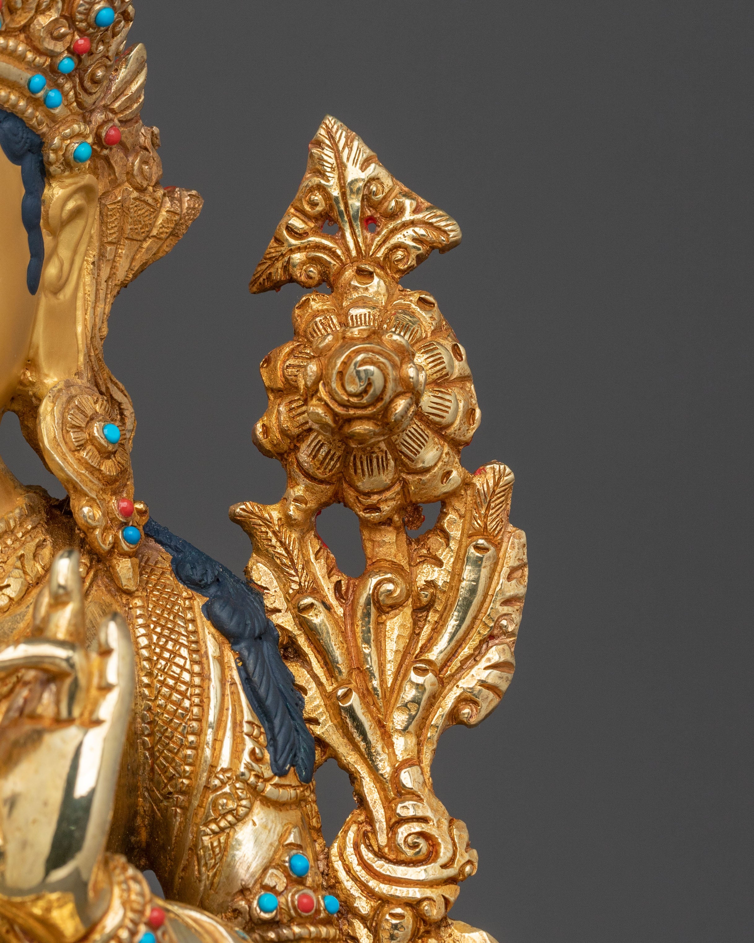 Green Tara Statue: 24K Gold Gilded Buddhist Goddess