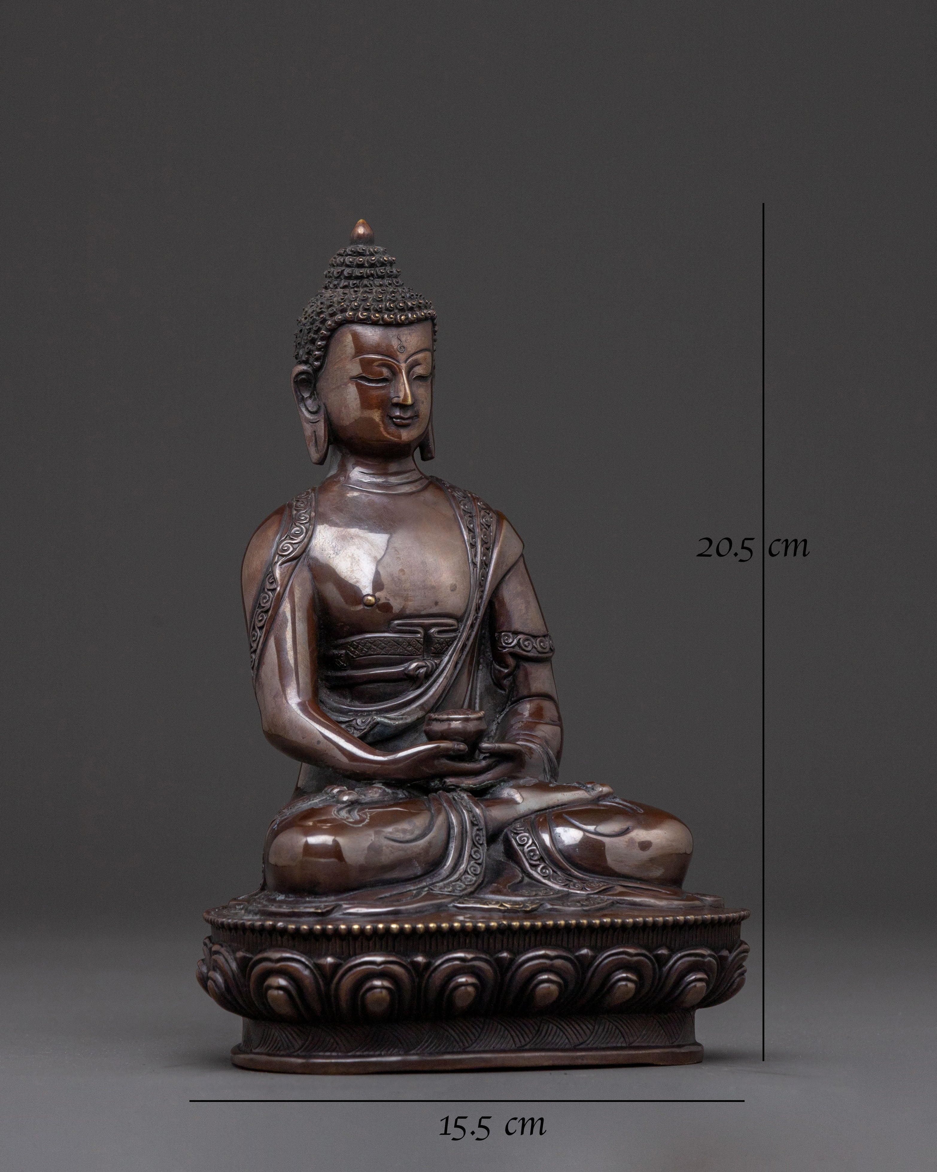 Amitabha Buddha: Handcrafted Golden Statue in Oxidized Copper