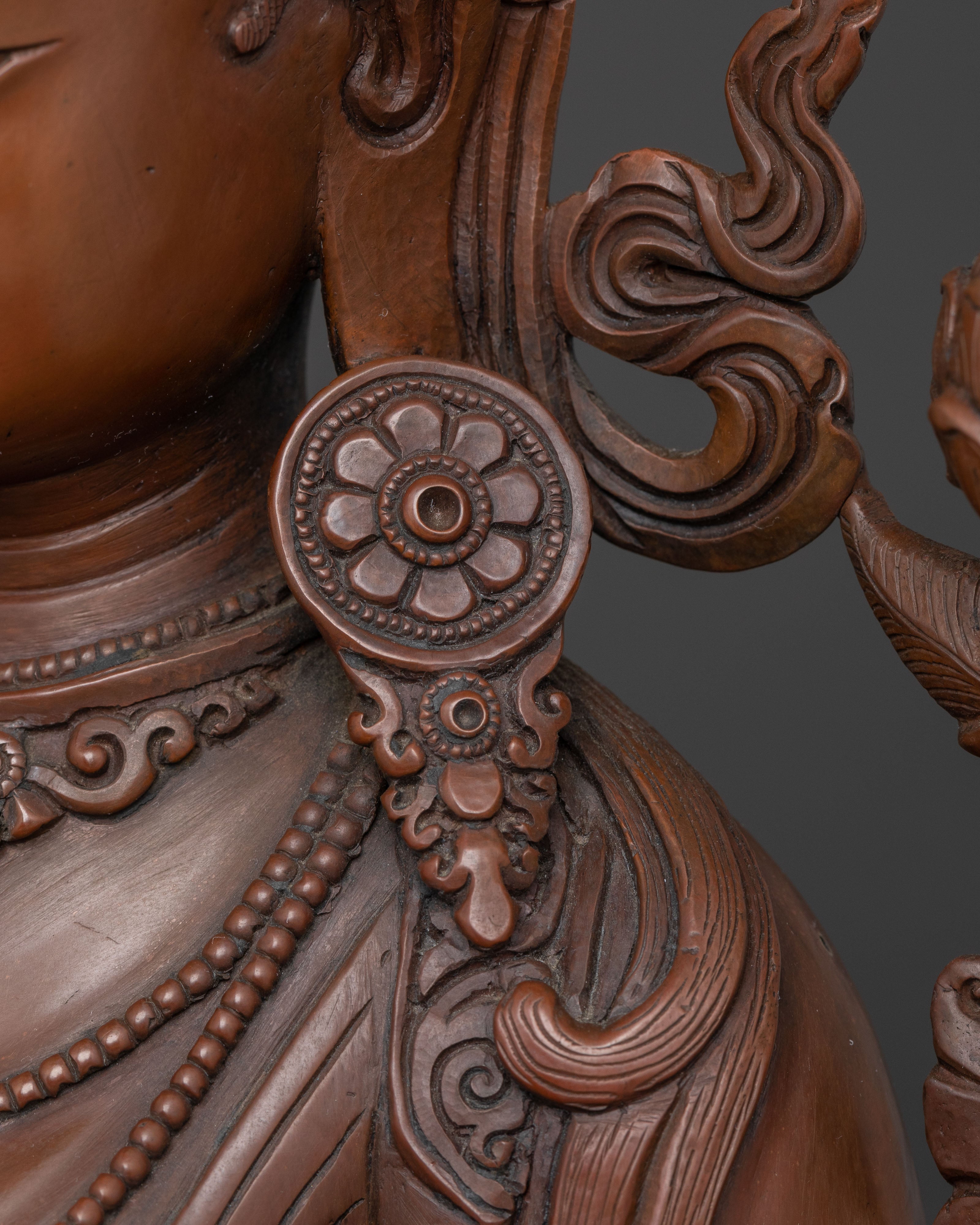 Handcrafted Copper Statue of White Tara: Serene Oxidized Finish