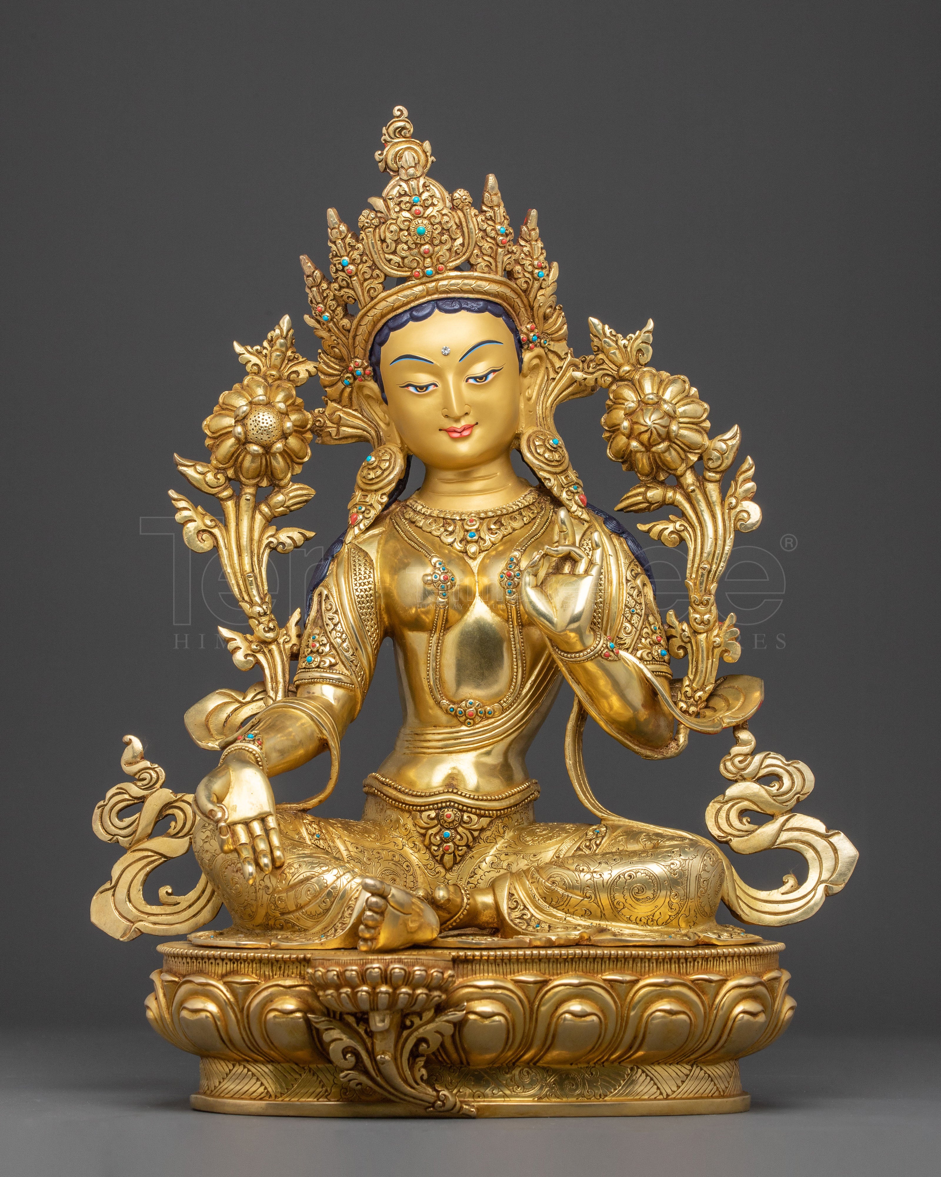 Sacred Green Tara Meditation Statue | Artisanal 24K Gold Gilded