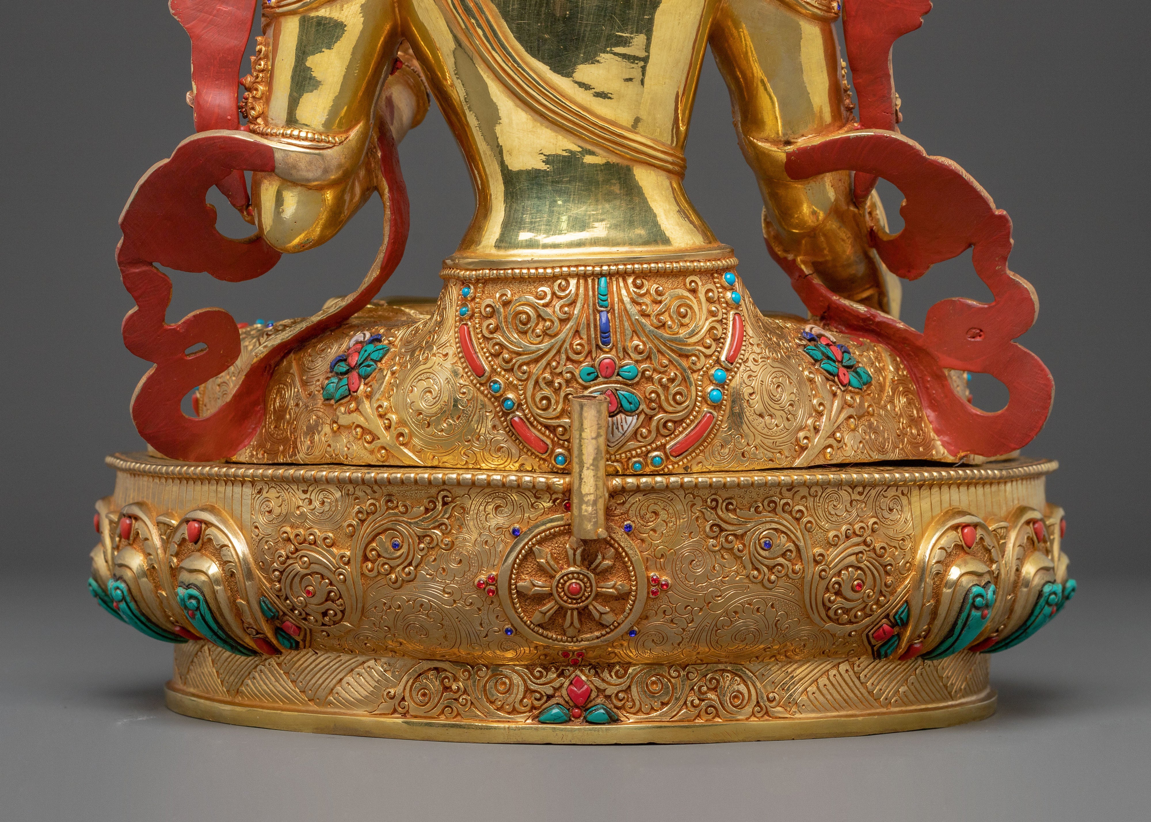 Handcrafted Divine Statue of White Tara with 24K Gold Gilding