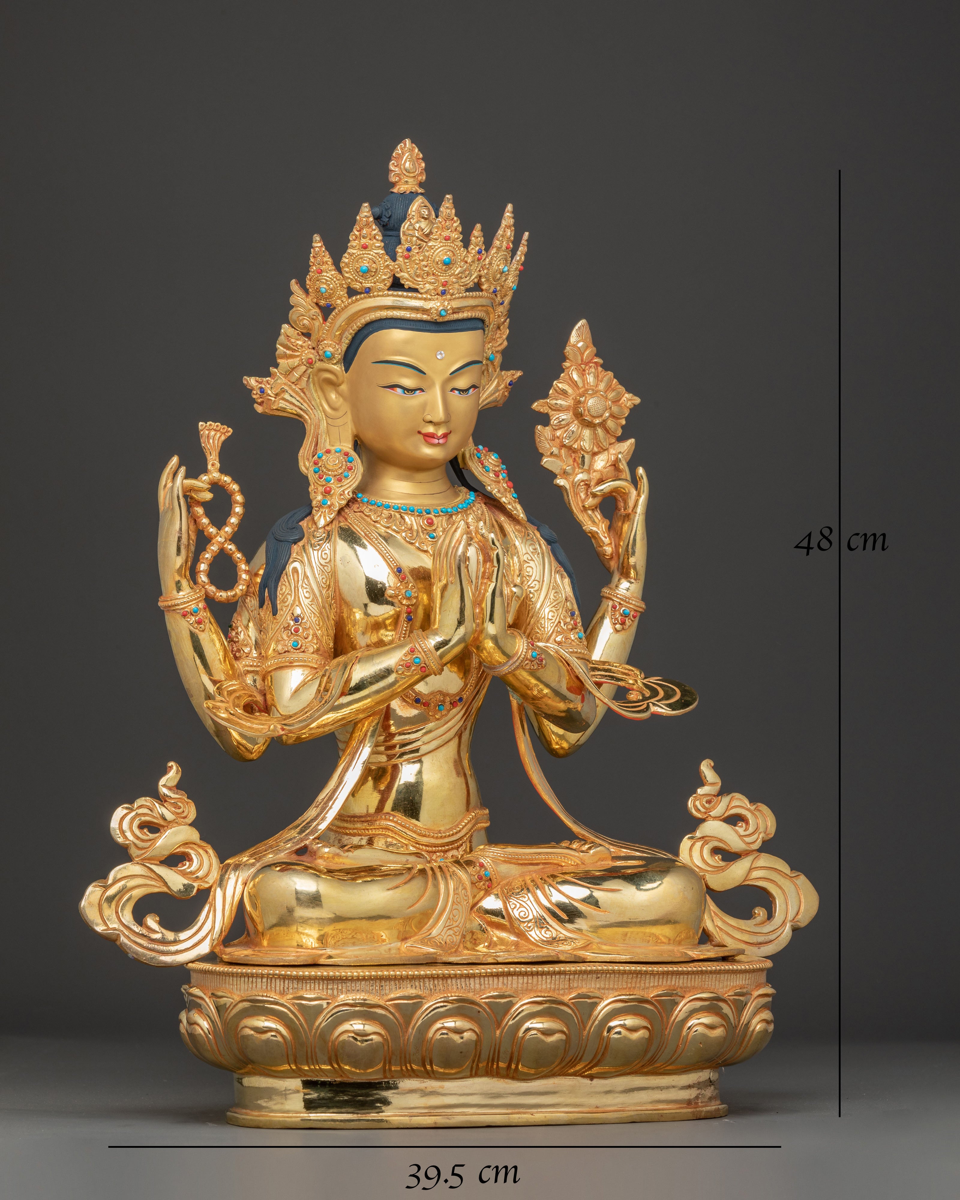 Golden Avalokiteshvara Statue: Bodhisattva of Compassion