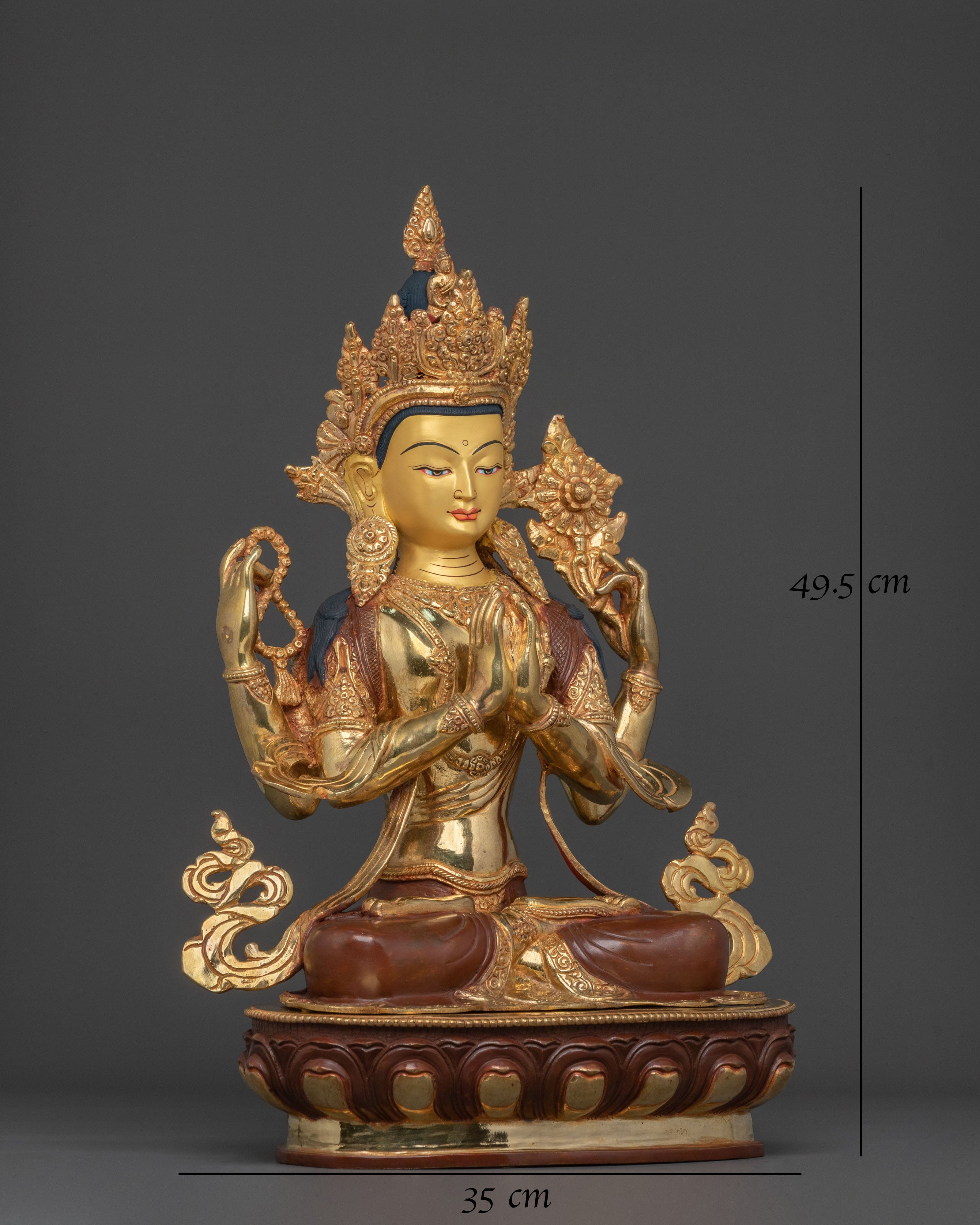 Chenrezig Fire Gold Gilded Sculpture | Altar Home Decor