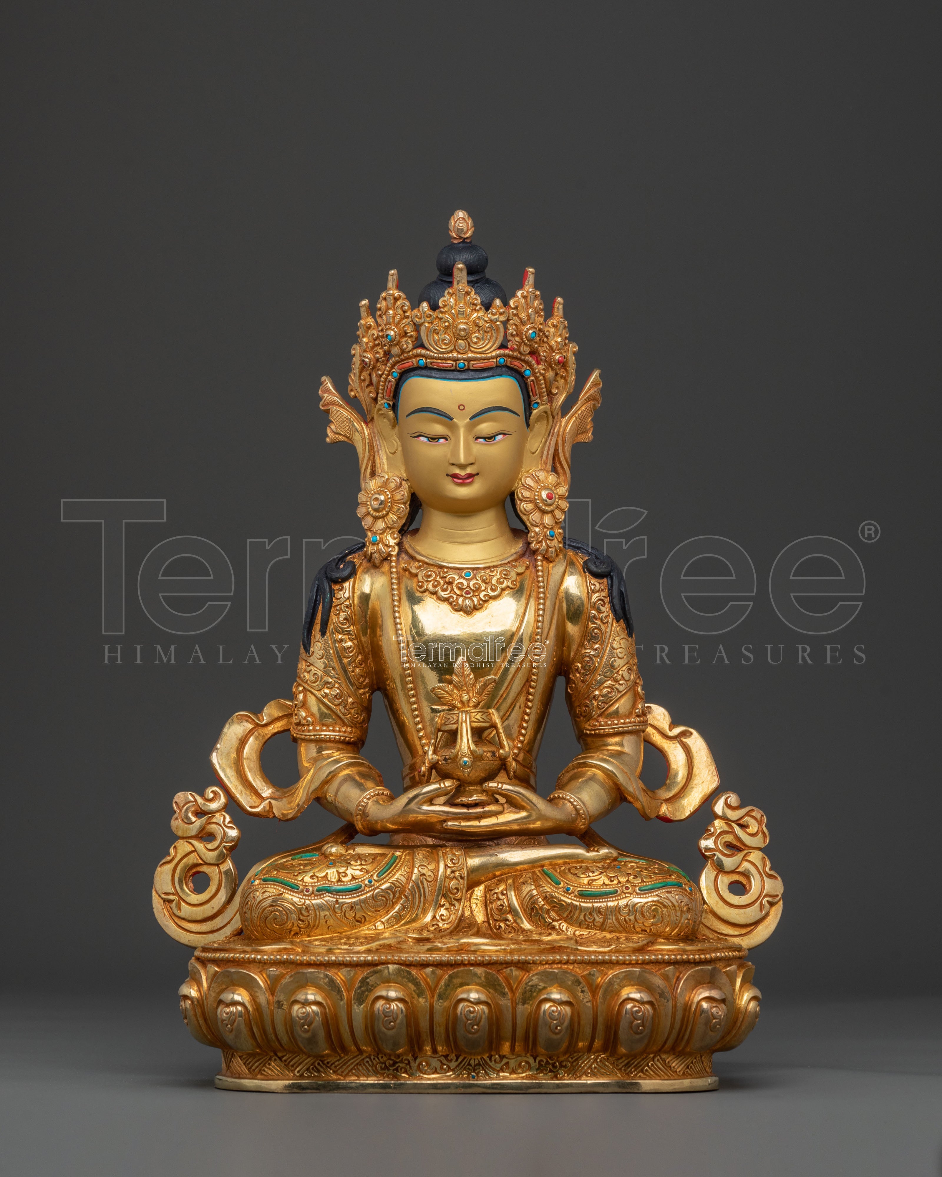Handmade Amitayus Longevity Statue | 24K Gold Gilded