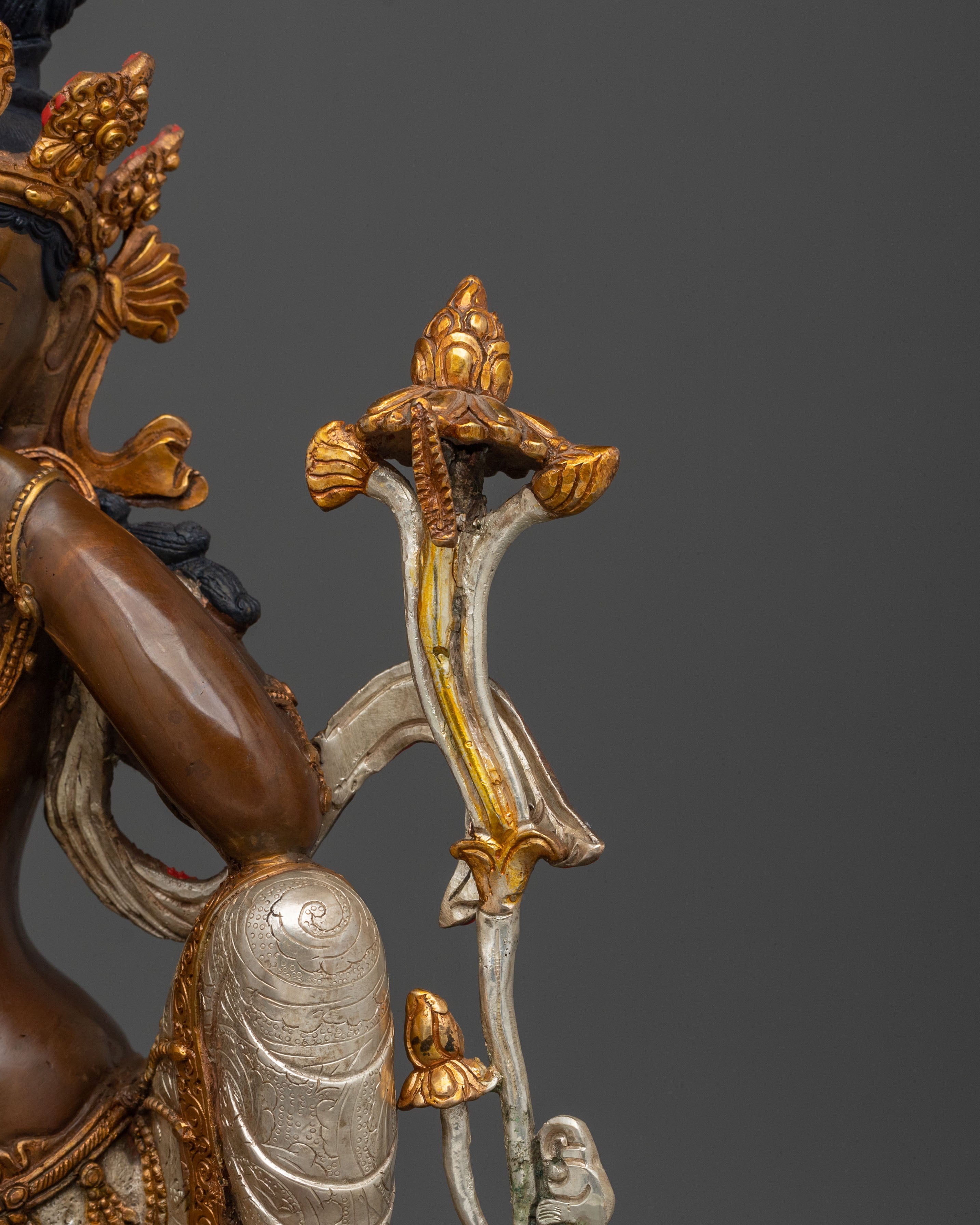 Avalokiteshvara Bodhisattva of Compassion Statue in Silver and Gold Plated