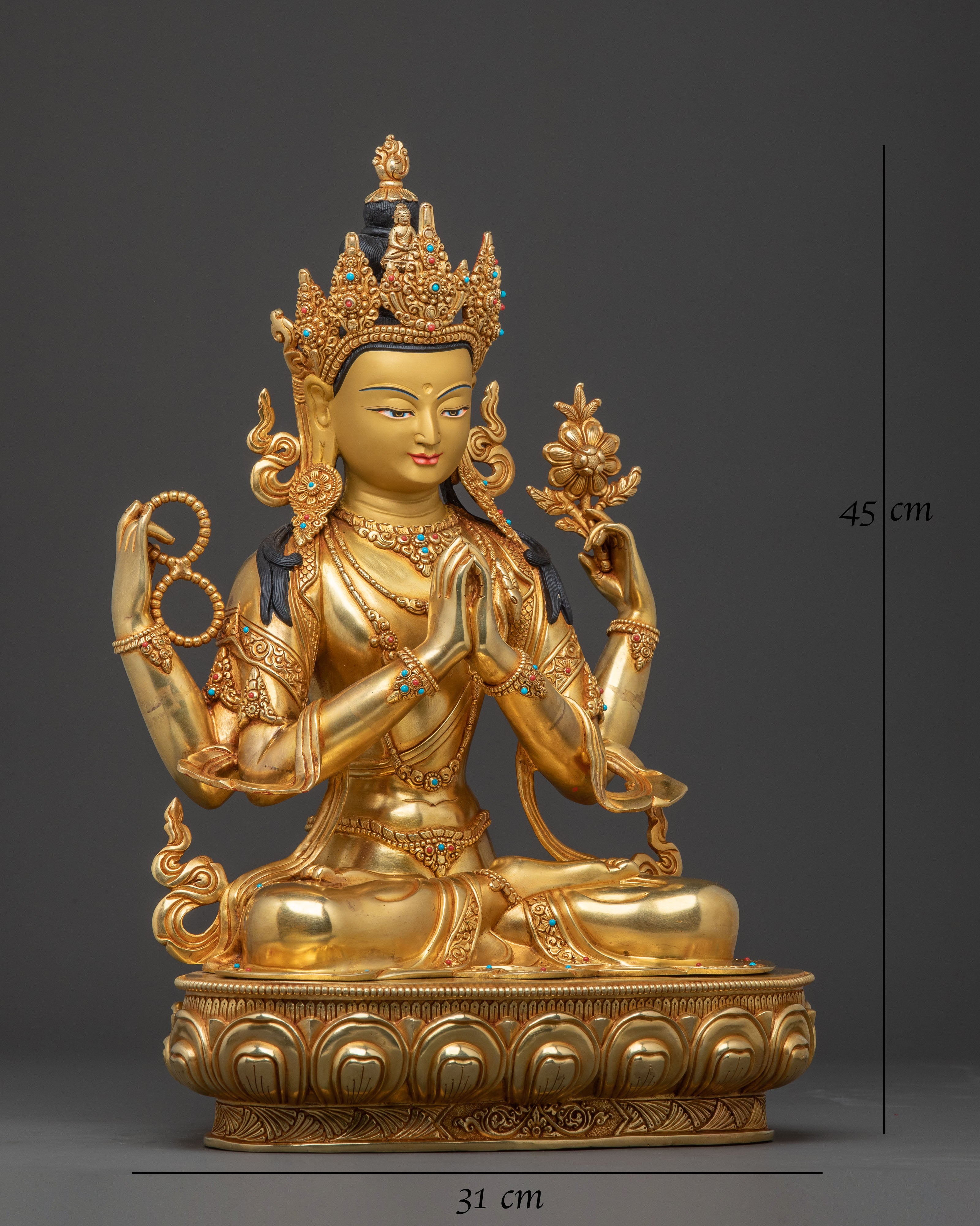 Chenrezig Handcrafted Golden Statue | Sacred Figure for Altar