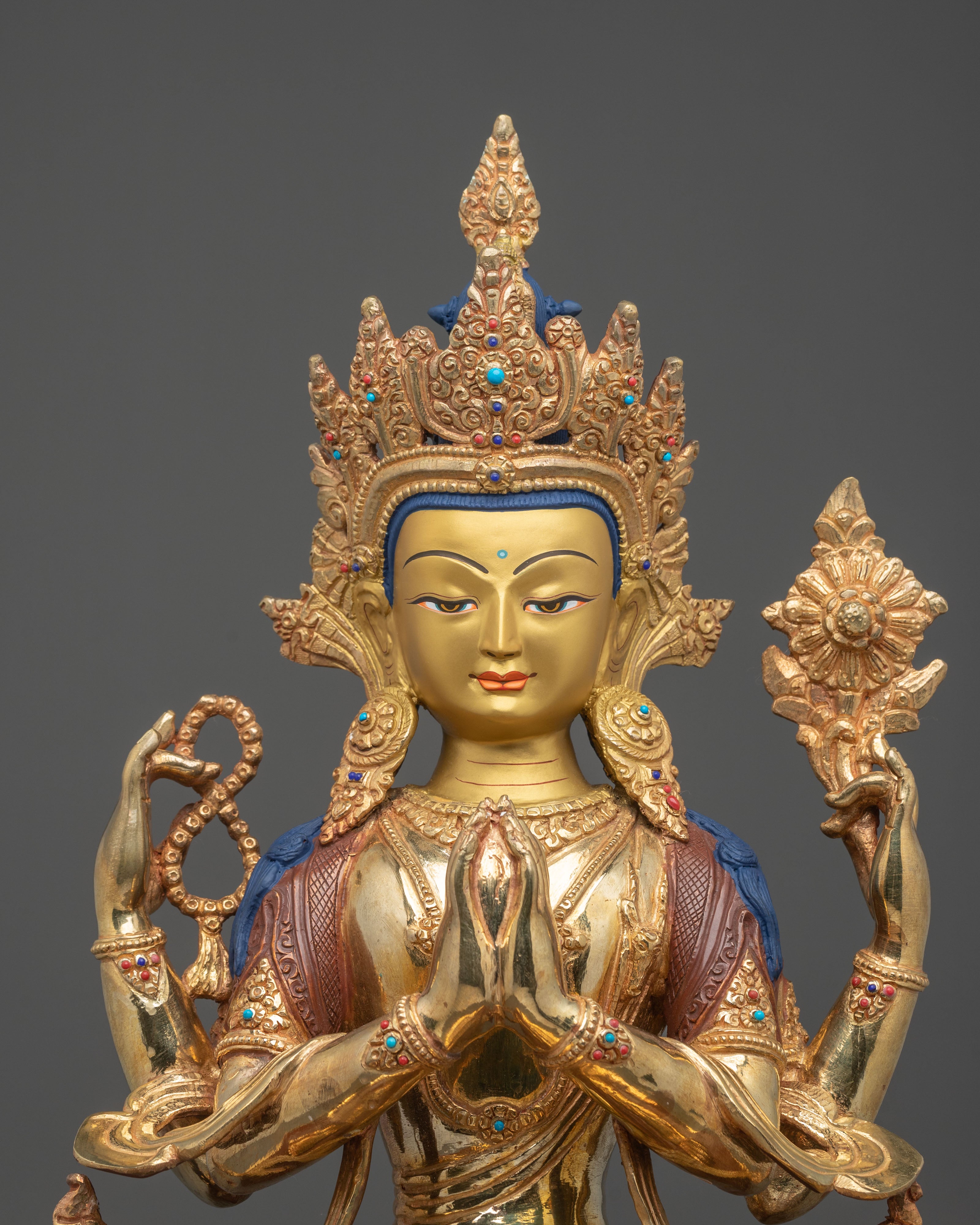 24k Gold-Coated Chenrezig Statue | Handcrafted in Nepal