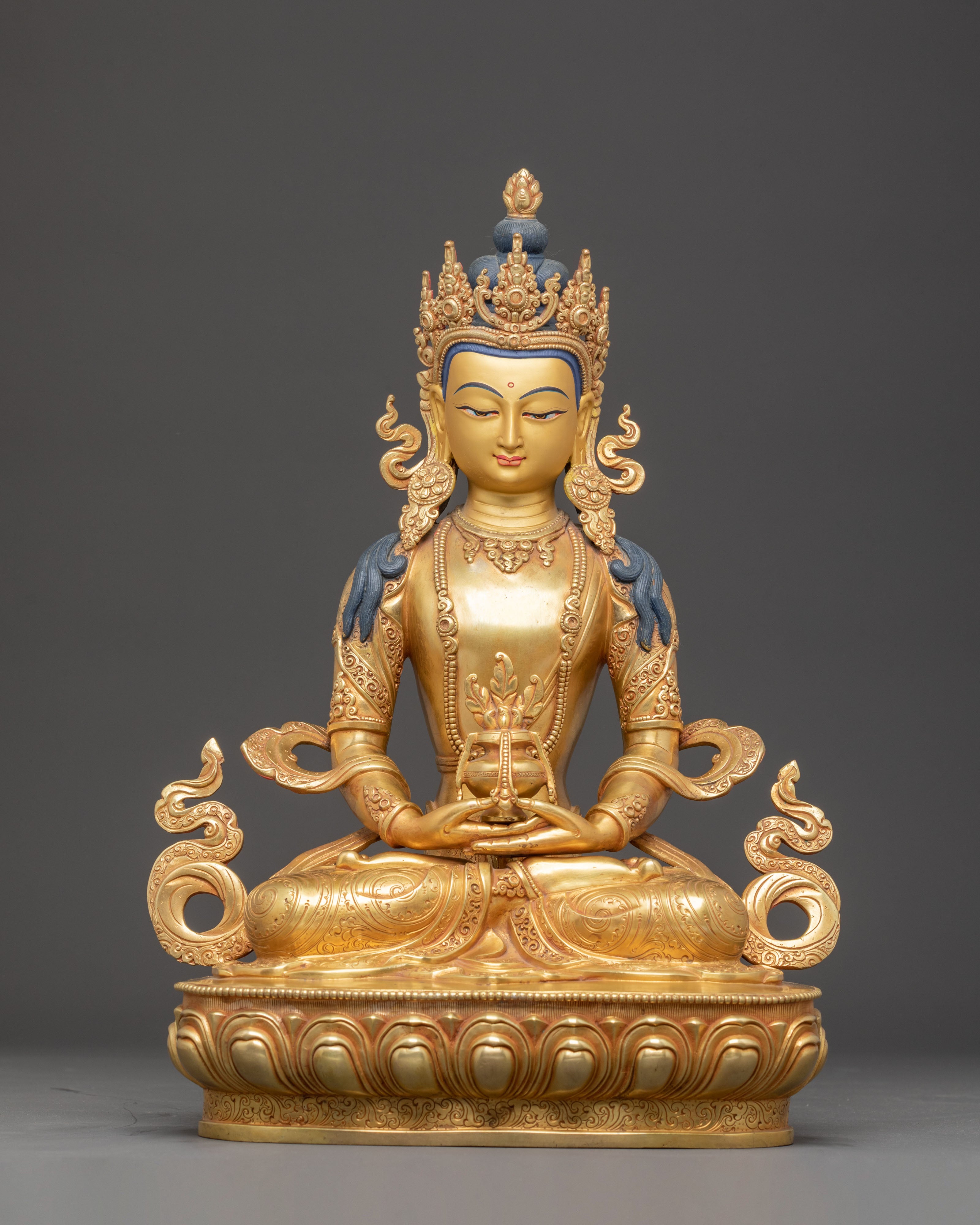 Golden Longevity Buddha Amitayus Statue | Traditional Himalayan Art