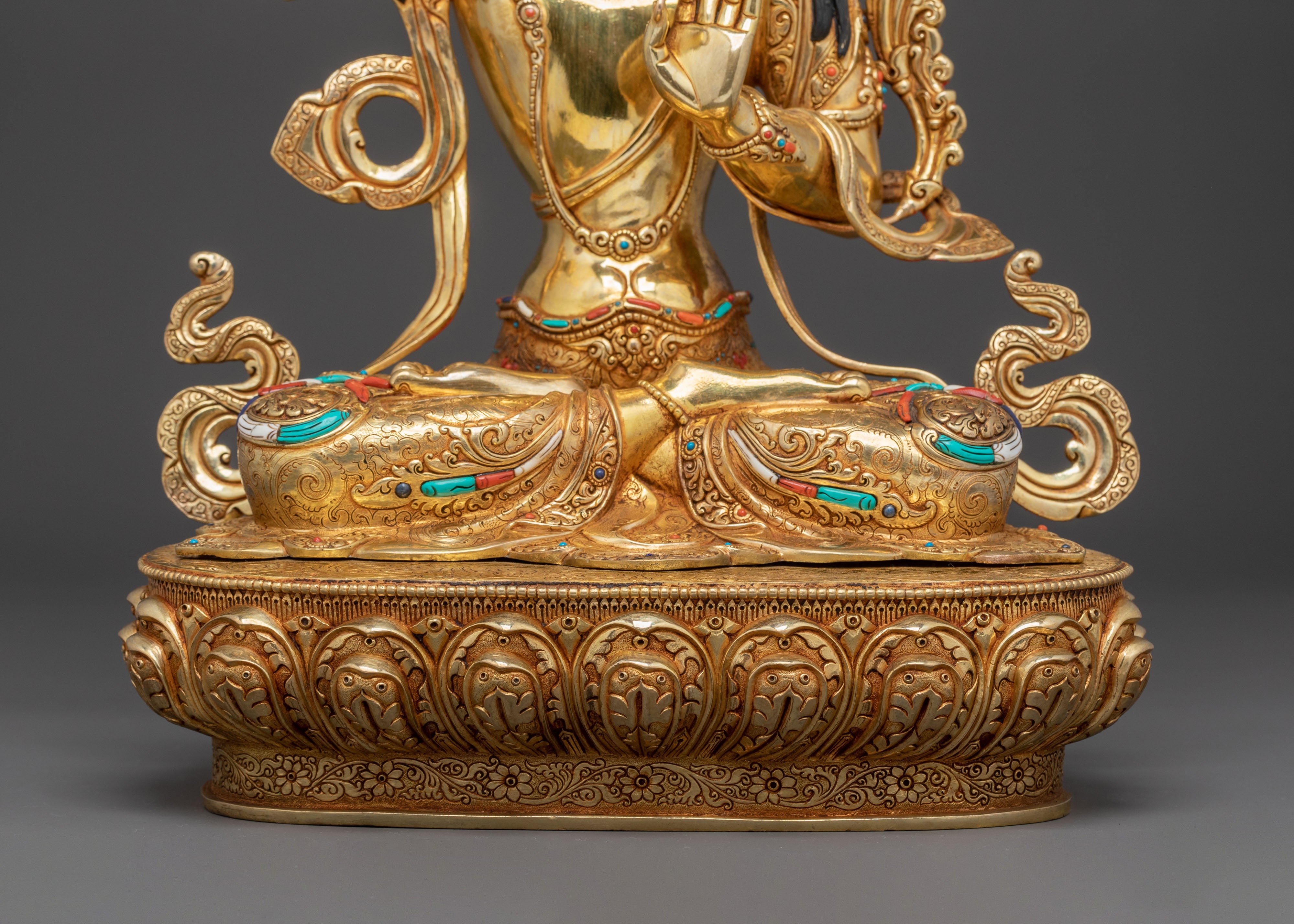 Handcrafted Wisdom Bodhisattva Manjushri Statue - 24K Gold Gilded Masterpiece
