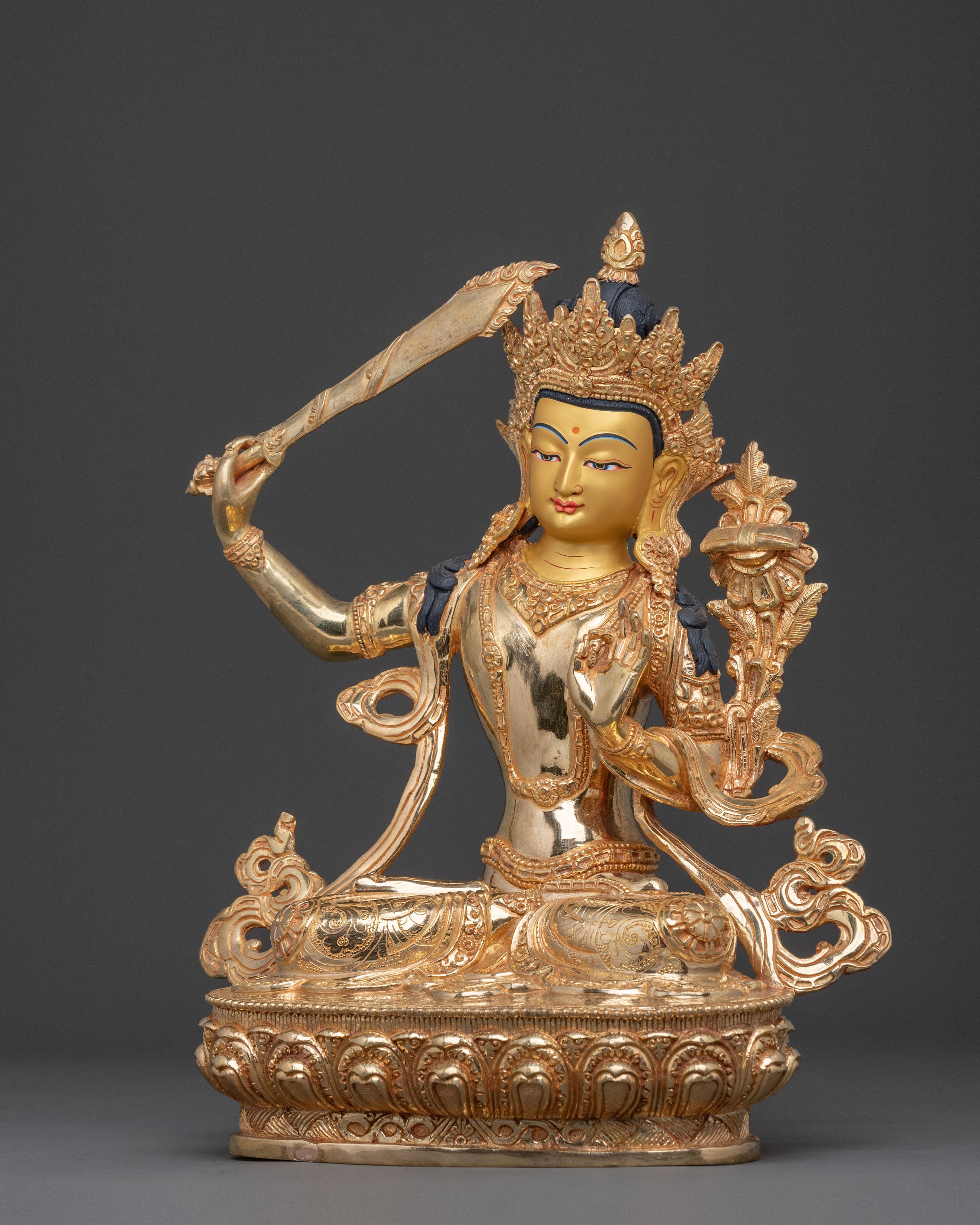 Manjushri Flaming Wisdom Statue | 24K Gold Gilded