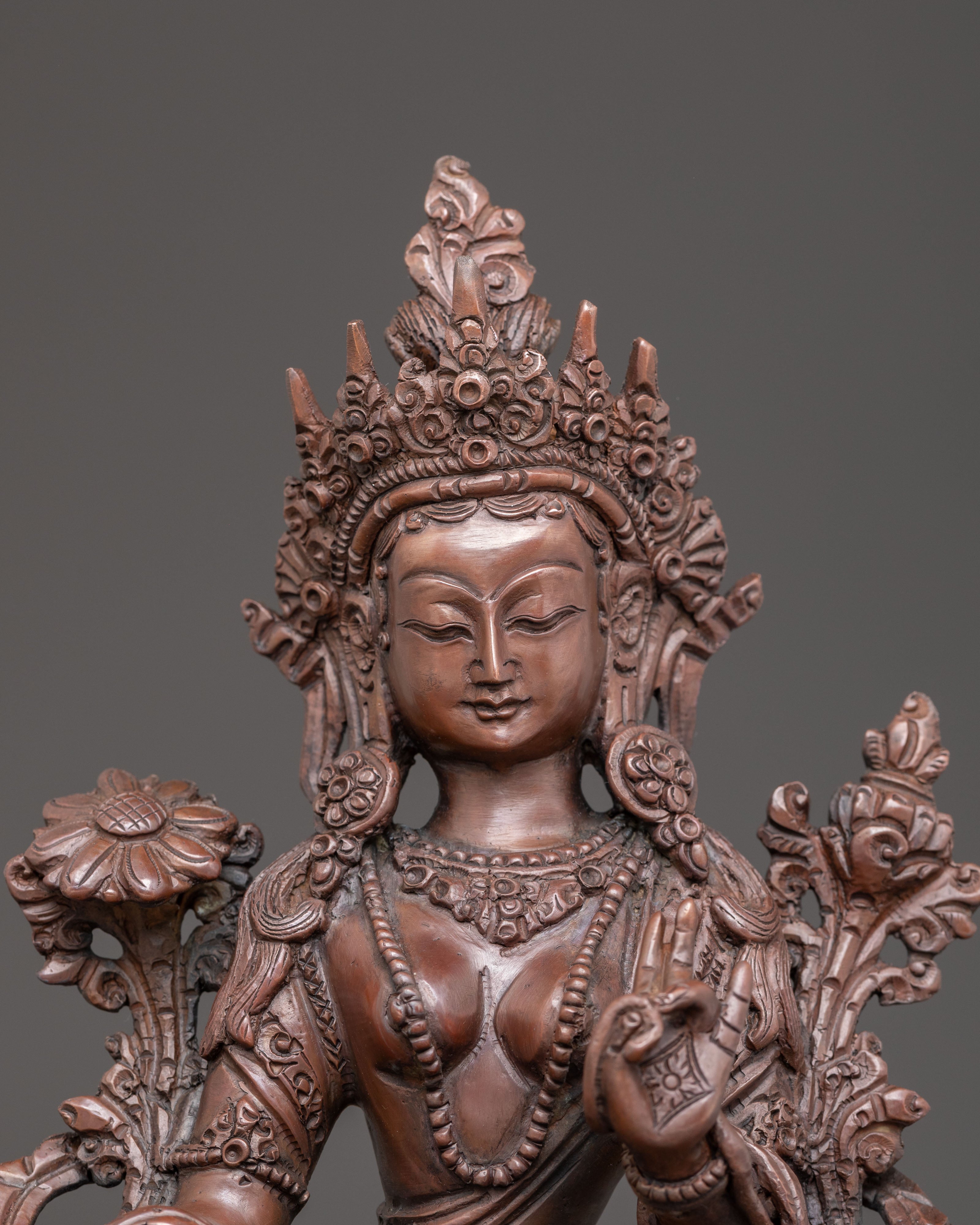 Handmade Green Tara Oxidized Statue | Tibetan Buddhist Deity