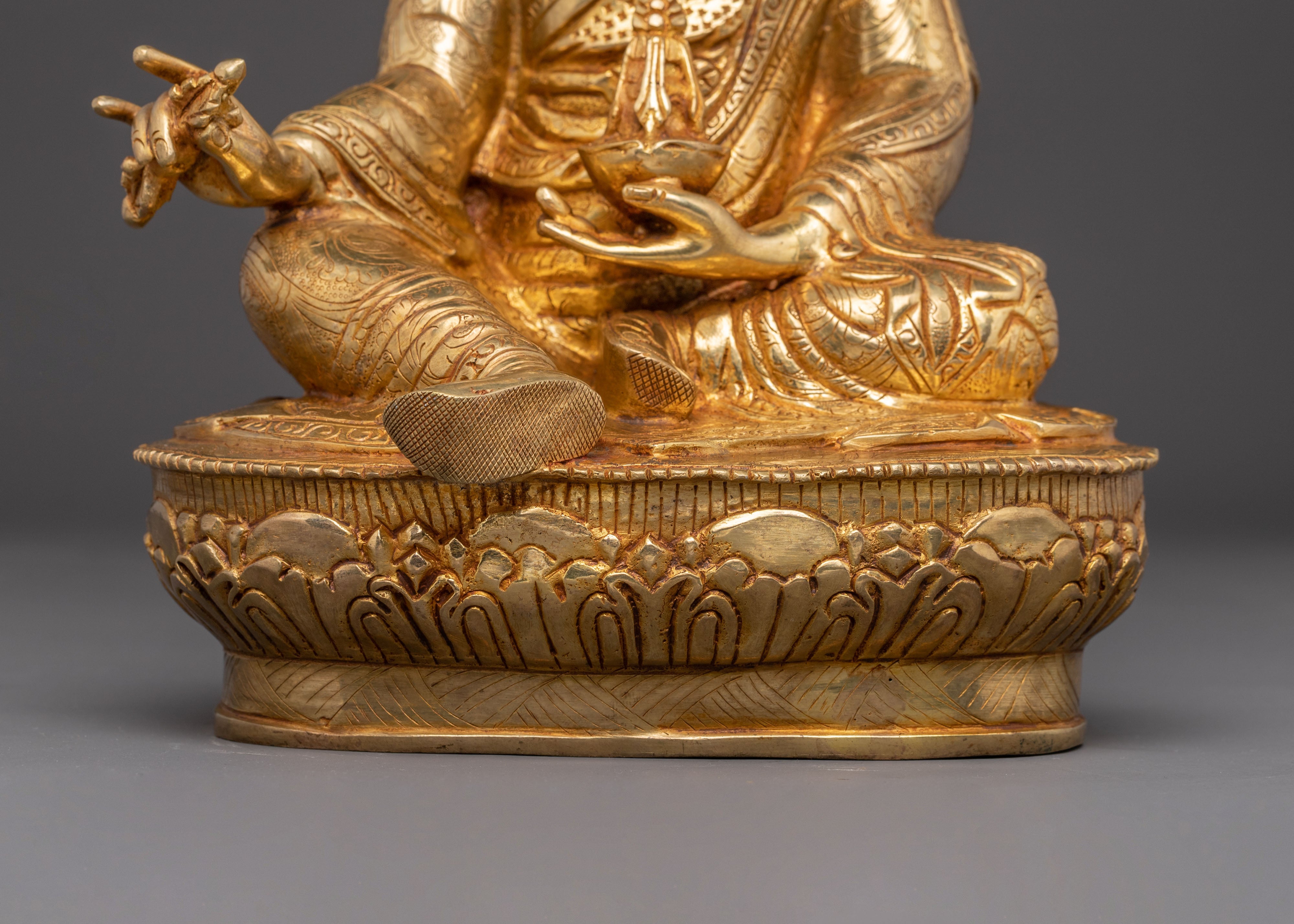 Handcrafted Golden Sculpture of Guru Rinpoche | Lotus-Born Master