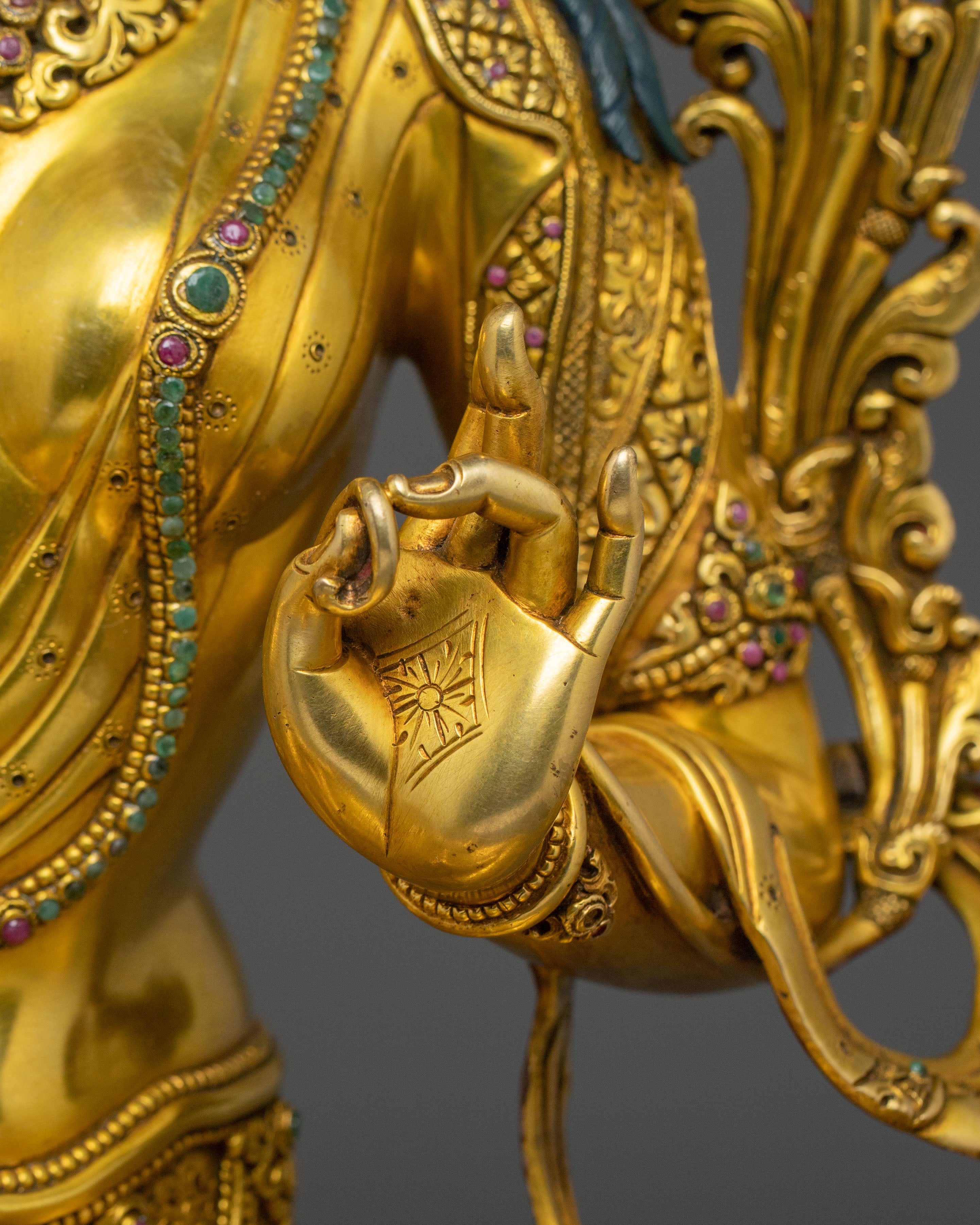 Shyamatara Divine Sculpture | 24K Gold Gilded Green Tara Compassion Statue