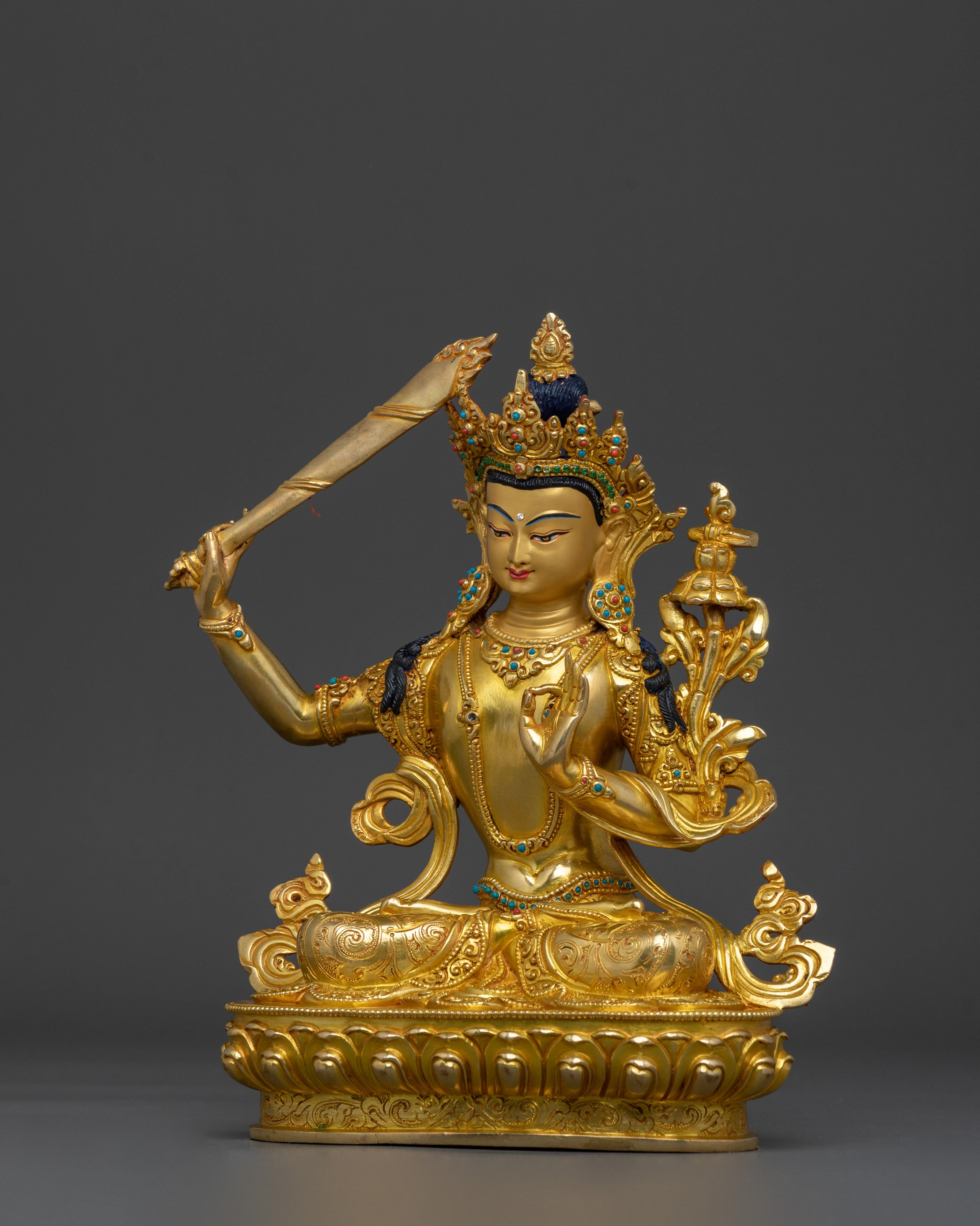 Manjushri Sword of Wisdom Handmade Sculpture | 24K Gold Gilded