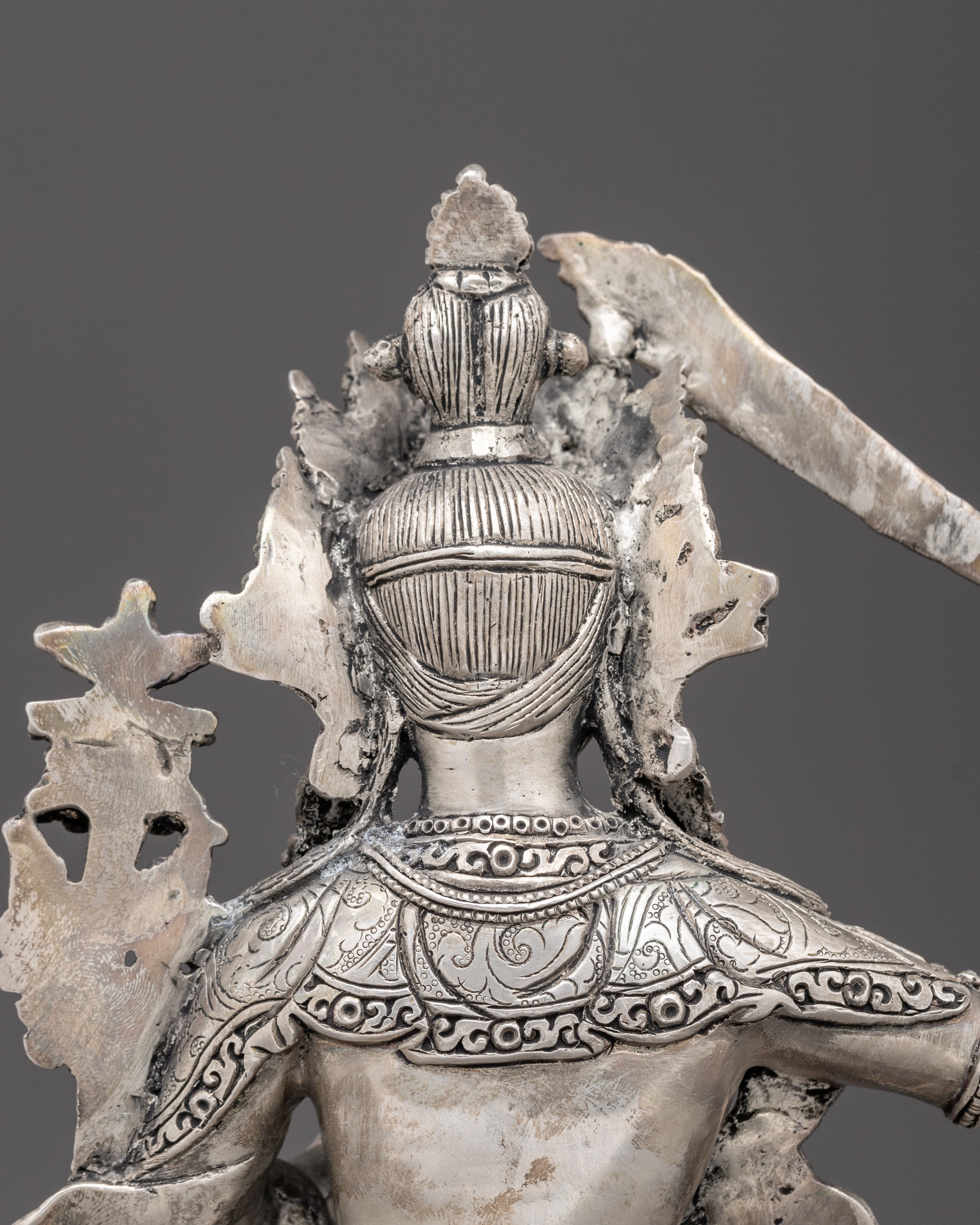 Silver-Plated Bodhisattva Manjushri Statue | Wisdom's Beacon