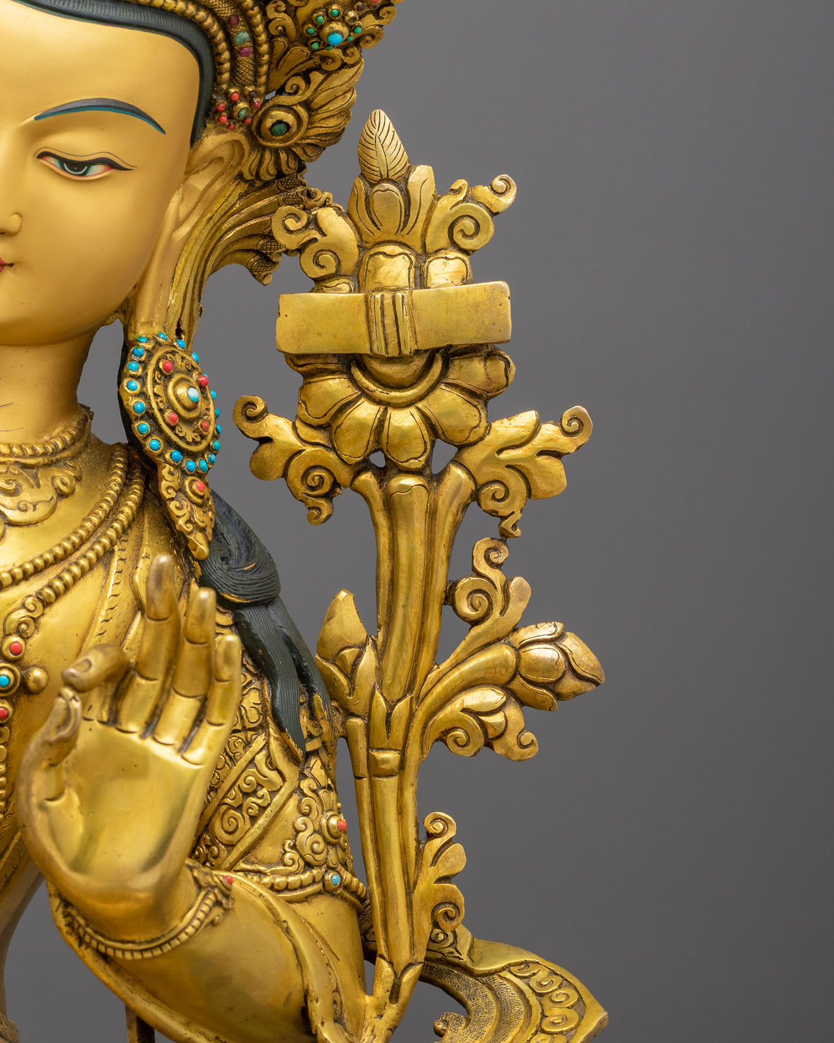 Manjughoṣa Sculpture of Wisdom |  24K Gold Gilded Copper Statue