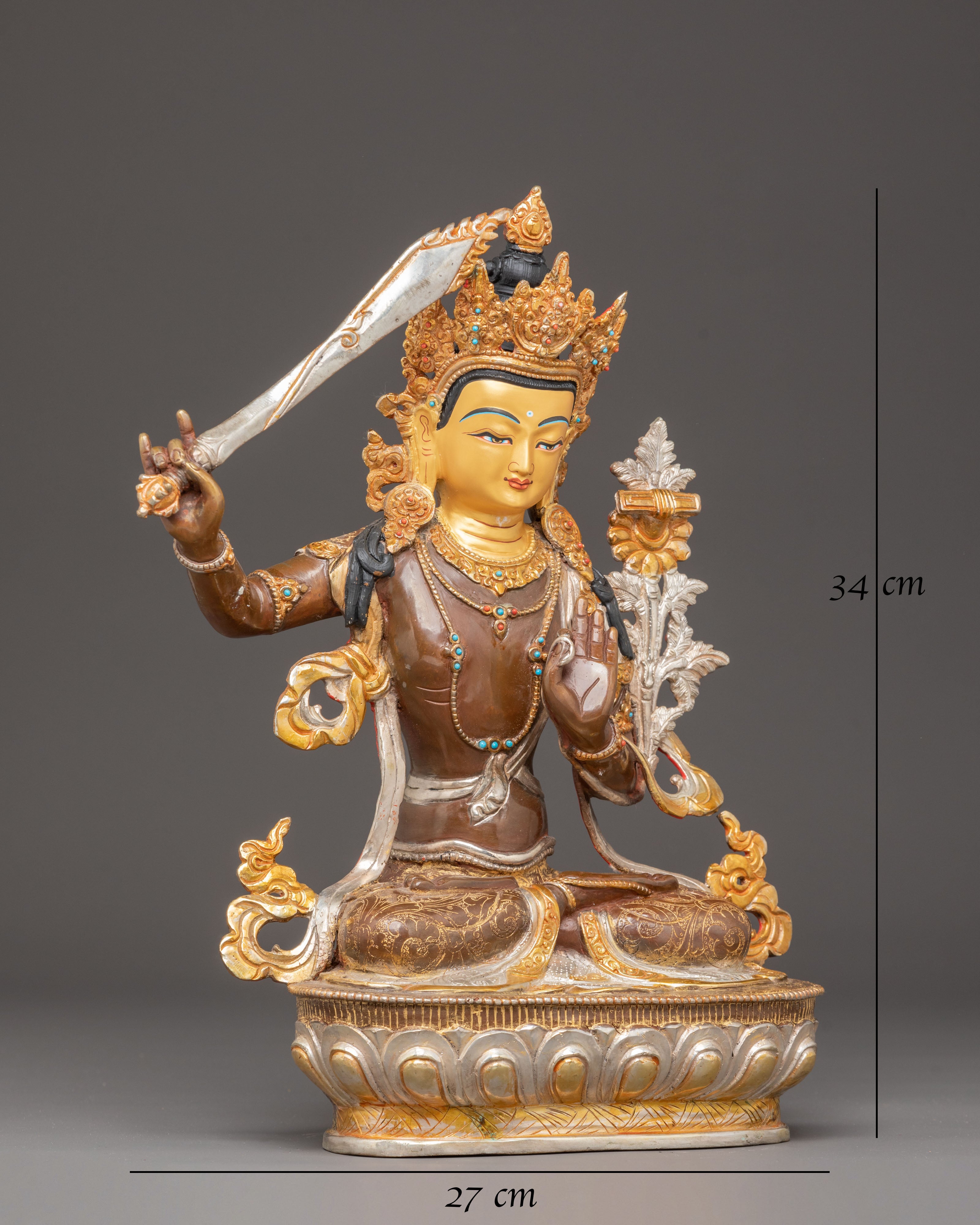 Handmade Manjushri Golden Statue | Symbol of Enlightened Wisdom