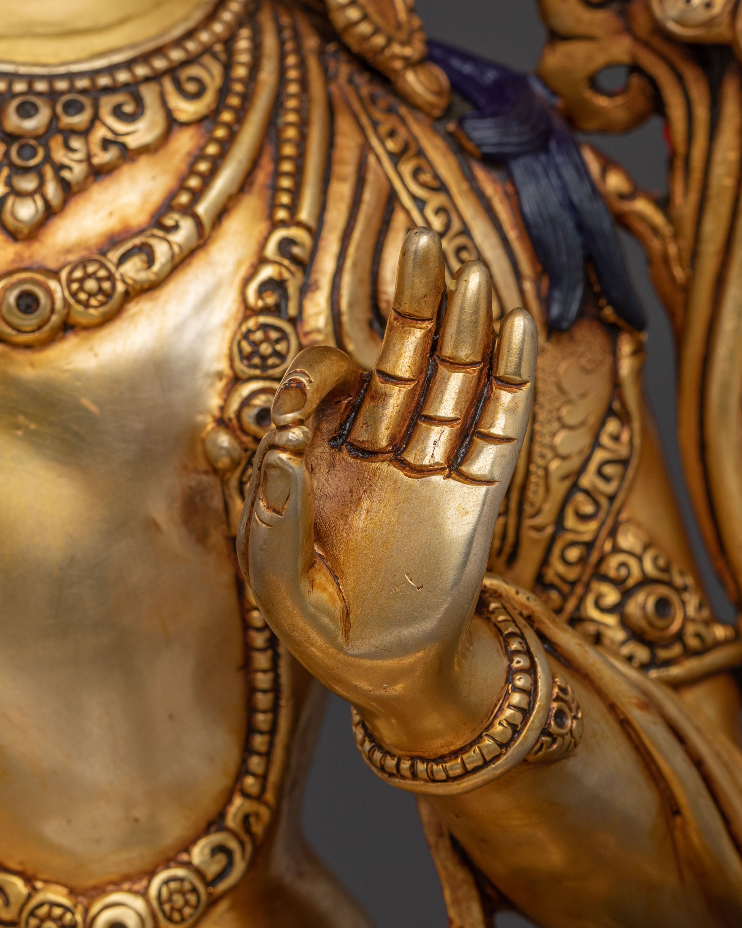 Manjushri: Radiant 24K Gold Gilded Statue of Wisdom Bodhisattva Manjughosa