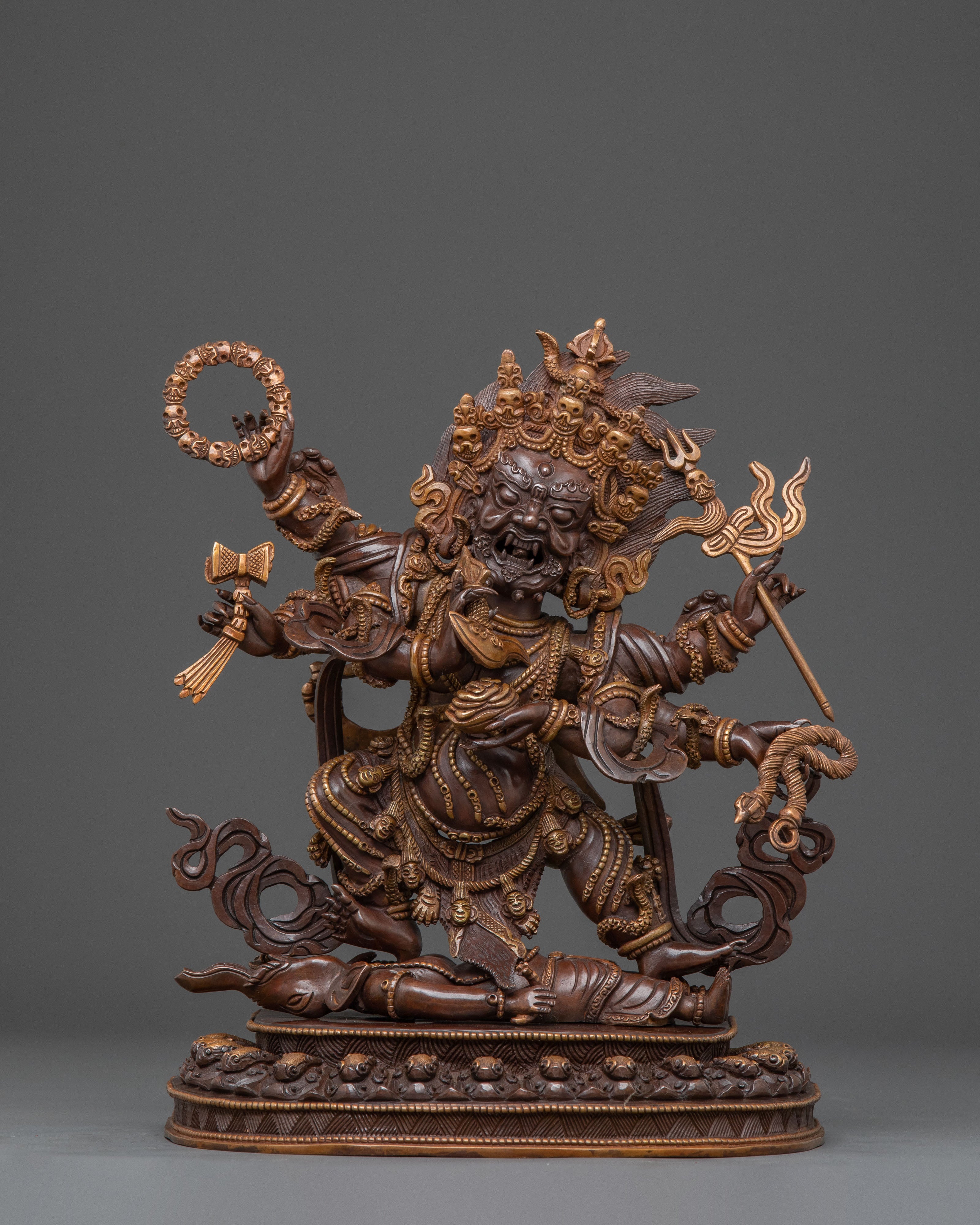 Six-Armed Mahakala Copper Statue | Guardian Figure