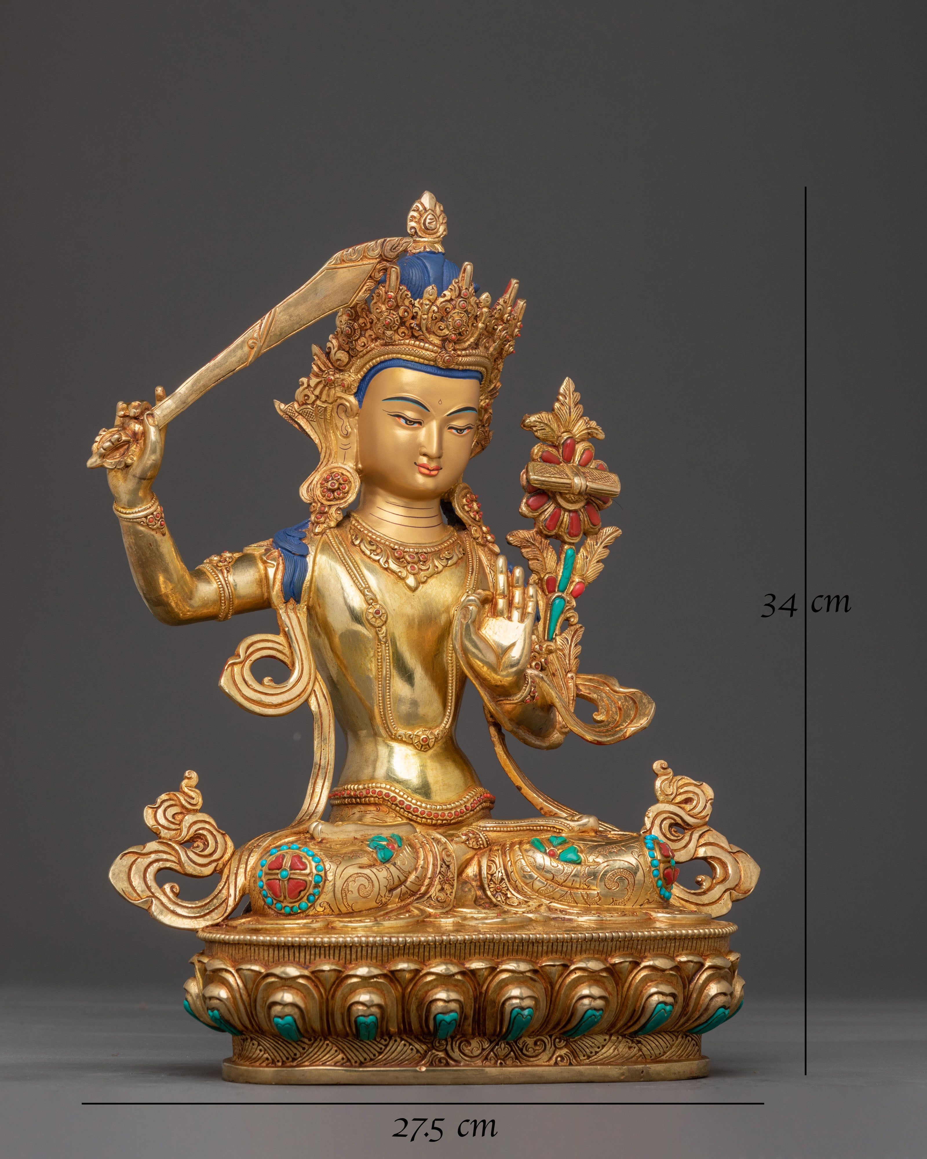 Exquisite Wisdom and Intellect Bodhisattva Manjushri Statue – Crystal & 24K Gold Statue