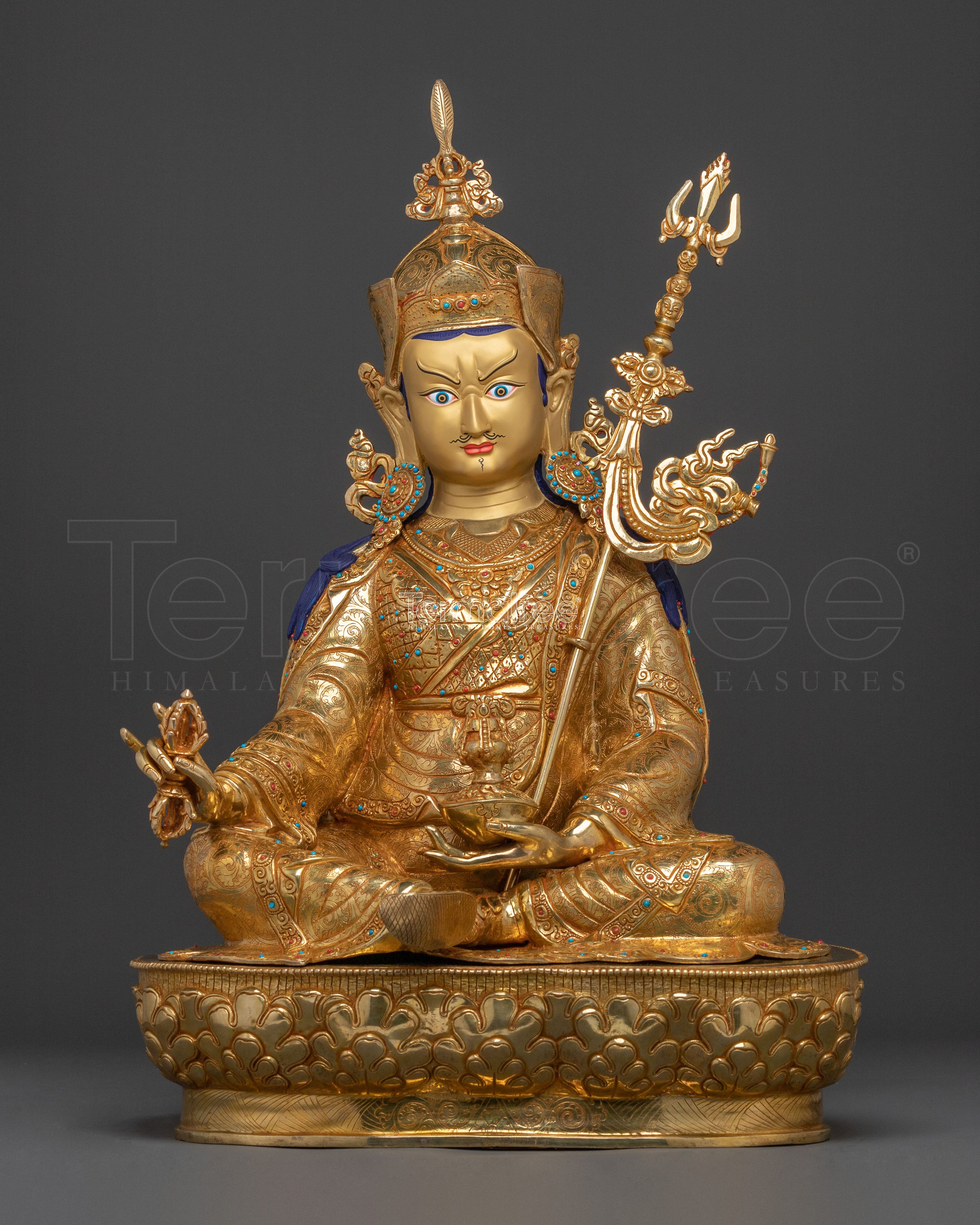 Guru Rinpoche 24K Gold Gilded Sacred Figure | Tibetan Buddhist Sculpture