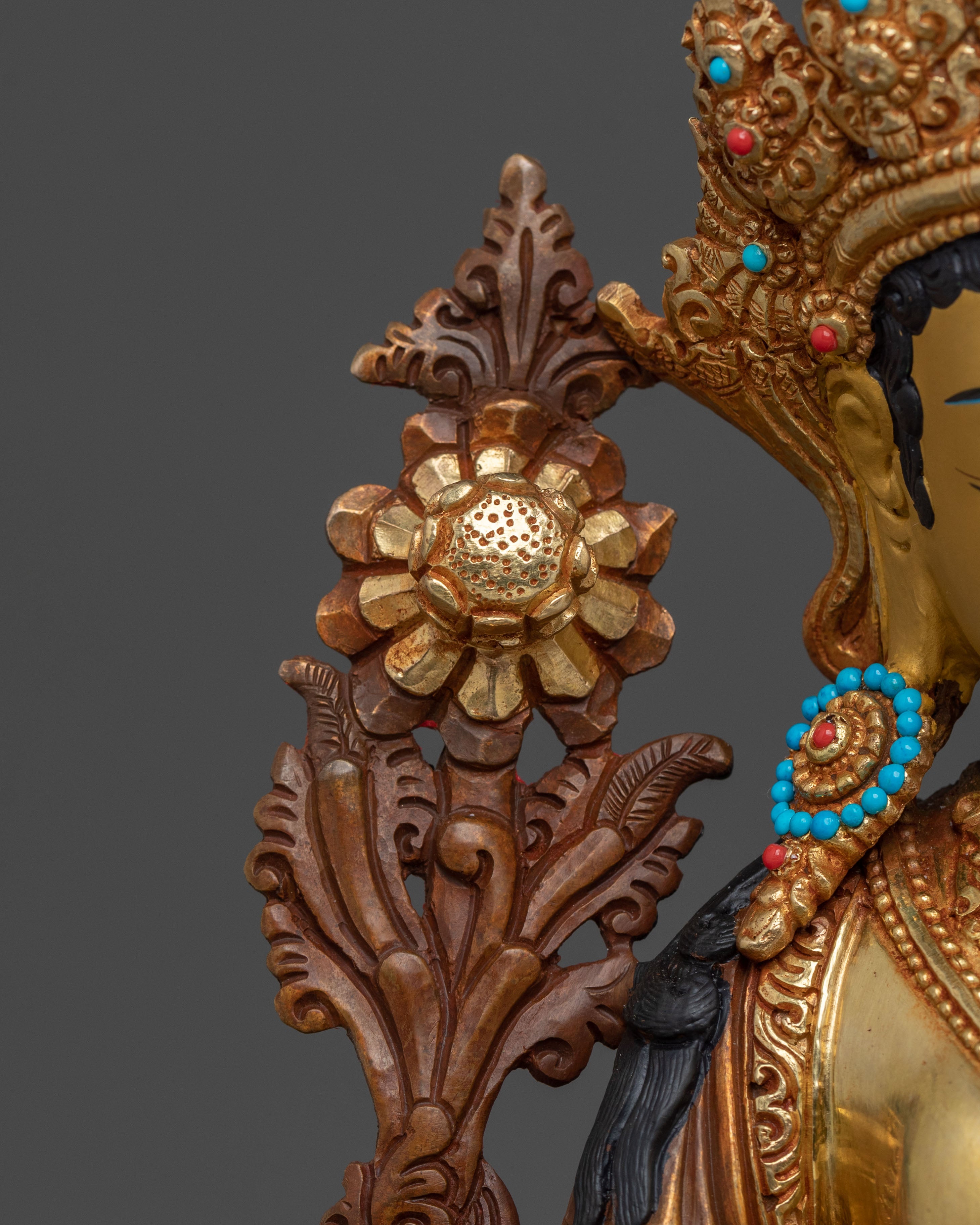 Green Tara Fire Gold Gilded Sculpture | Goddess of Compassion
