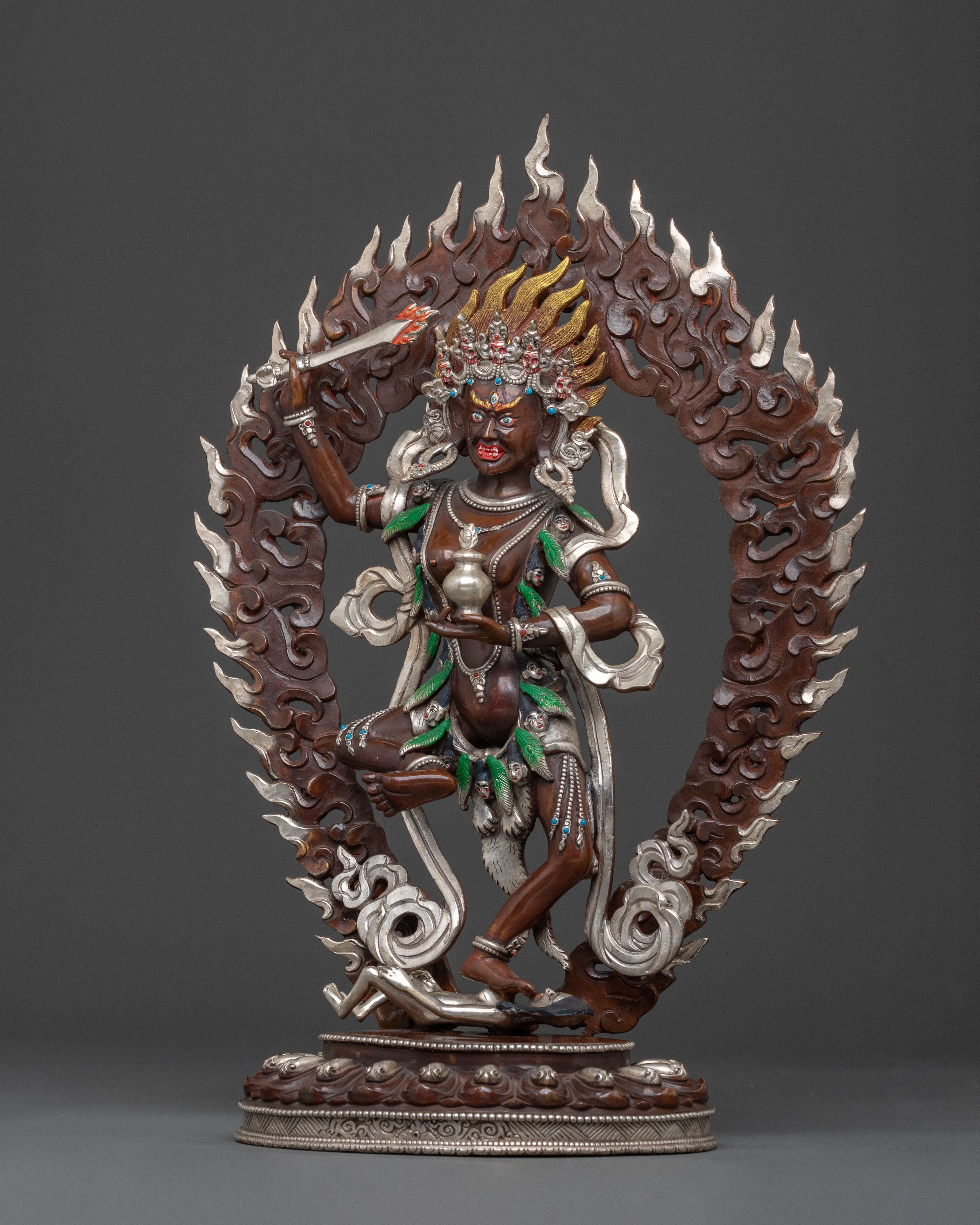 Khadgayogini Fierce Wisdom Statue, Silver-Plated