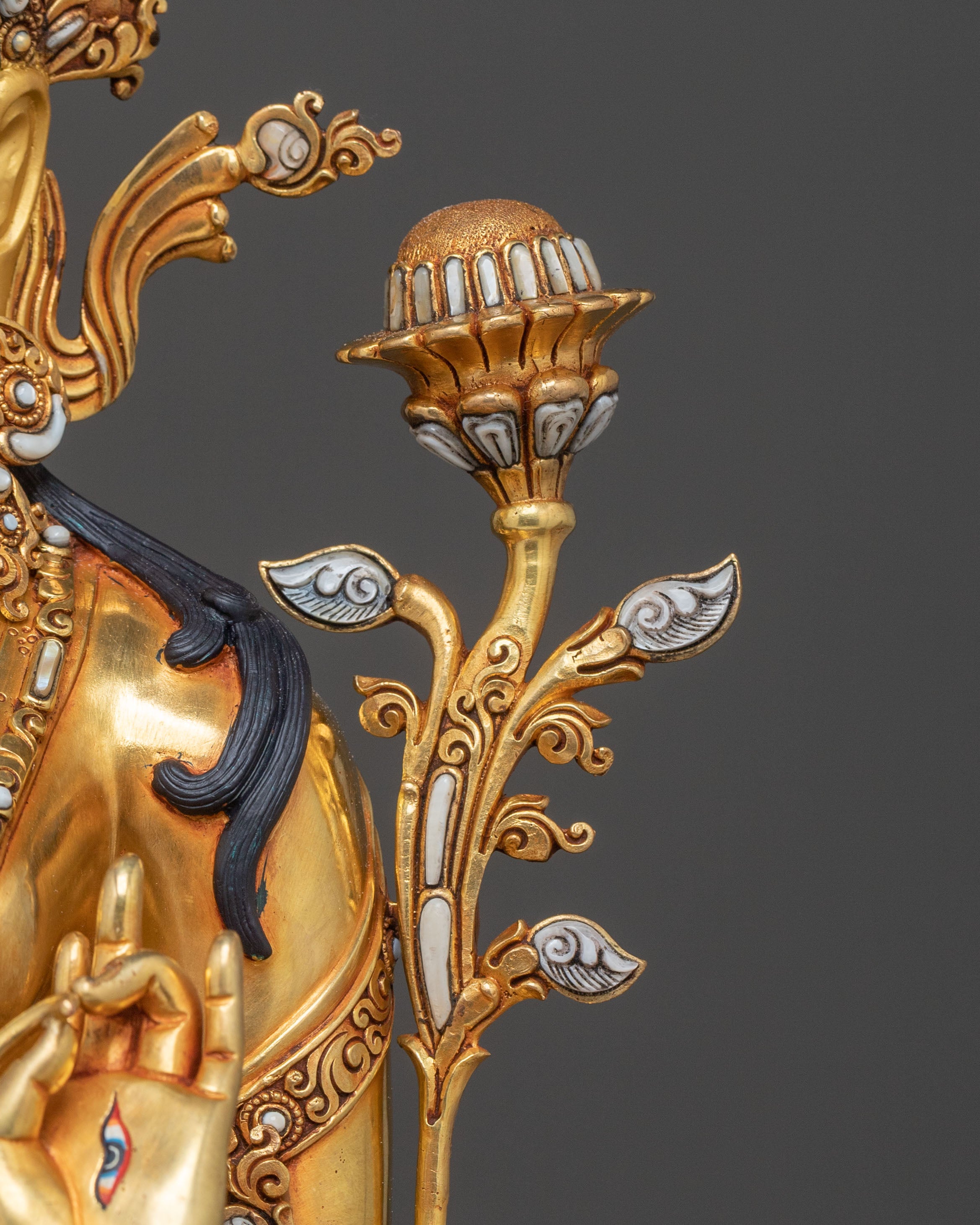Exquisite 24K Gold Gilded White Tara Statue Seated on Throne