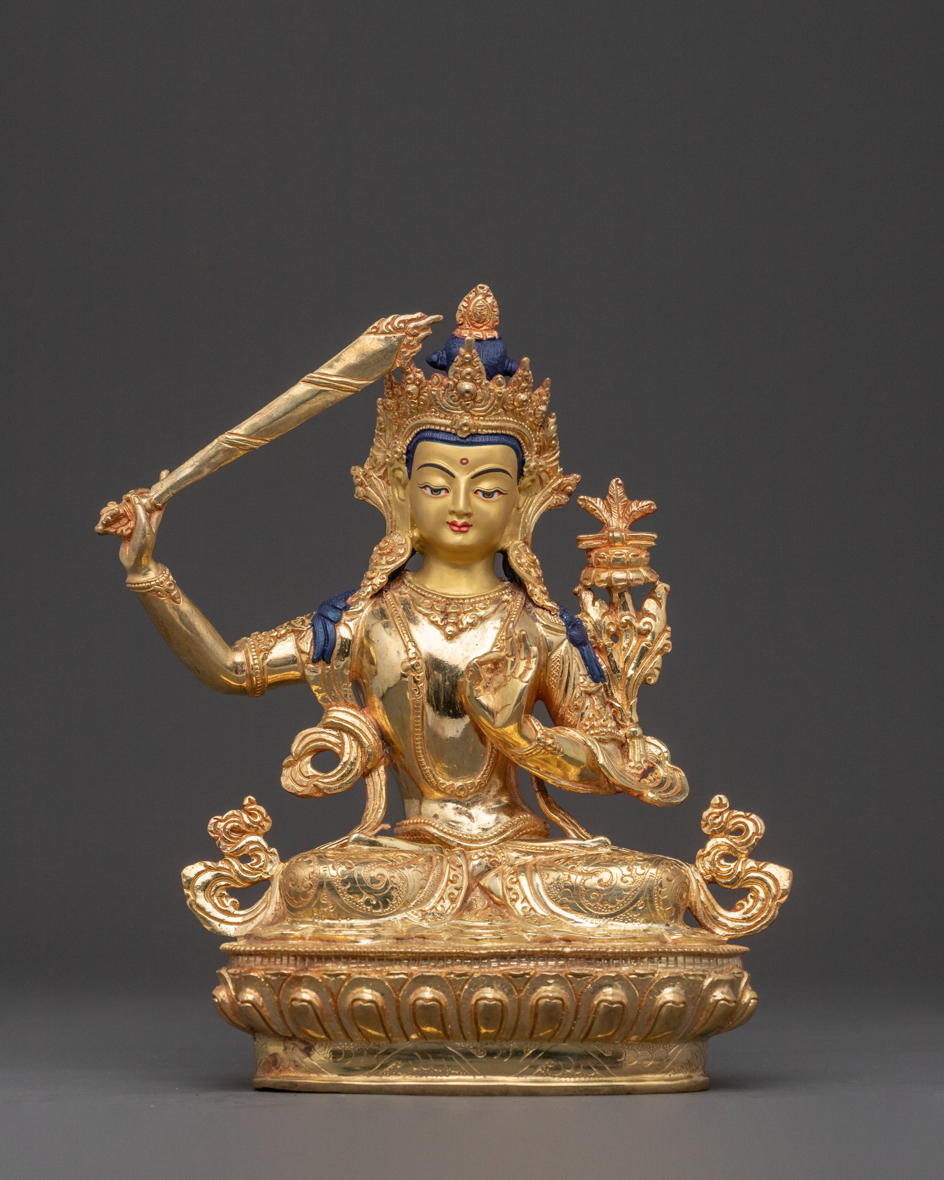 Blessing Statue of Manjushri – Hand-Gilded Copper Statue